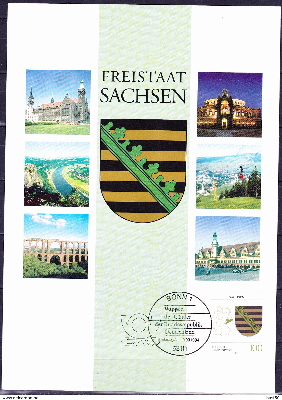 Deutschland Germany Allemagne - Wappen Des Freistaat Sachsen (MiNr: 1713) 1994 - Gedenkblatt !lesen/read/lire! - Lettres & Documents