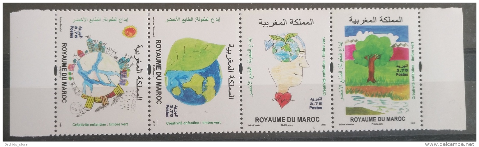 Morocco 2017 MNH Complete Set 4v - Children Painings, Green Stamp, Planet, Environment - Morocco (1956-...)