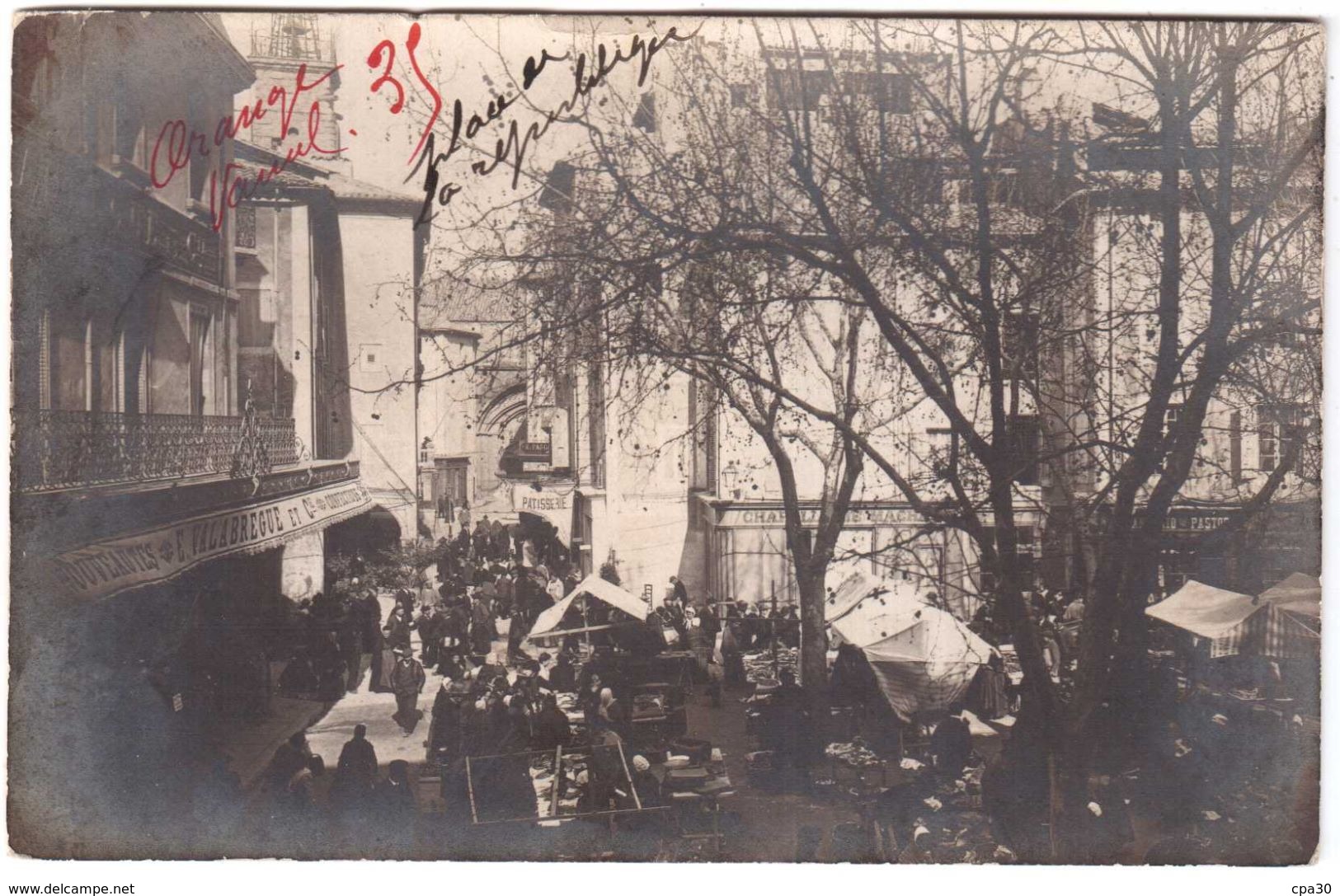 CPA VAUCLUSE  ORANGE.CARTE PHOTO RARE.MARCHE PLACE DE LA REPUBLIQUE2127 - Orange