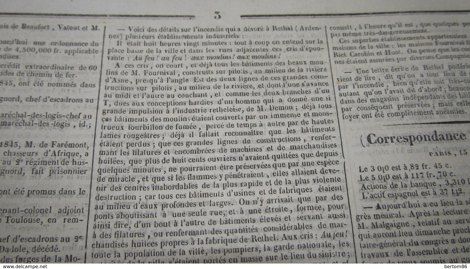 RETHEL ( ARDENNES ) - DETAILS SUR L'INCENDIE DE 1845 - ( JOURNAL DE TOULOUSE DE NOVEMBRE 1845.) - 1800 - 1849