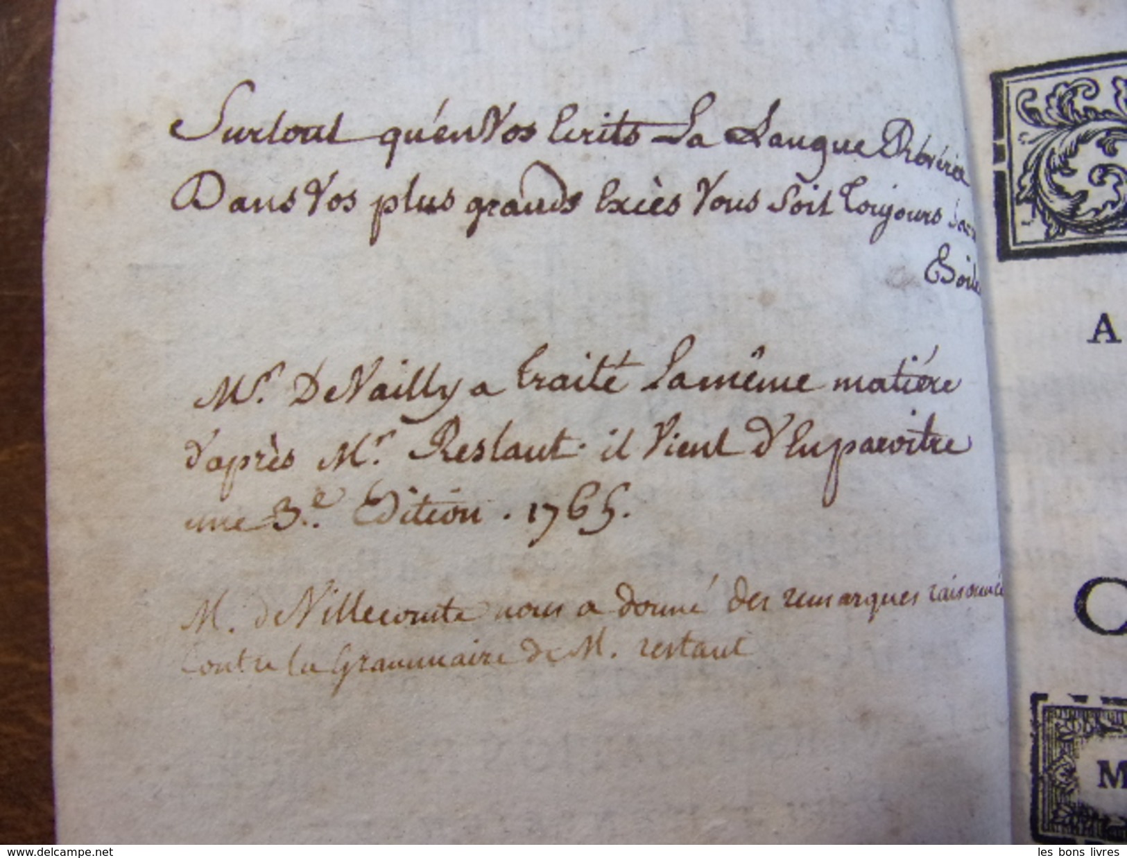 PRINCIPES GÉNÉRAUX ET RAISONNES DE LA GRAMMAIRE FRANCOISE Ex-libris Manuscrit - Before 18th Century