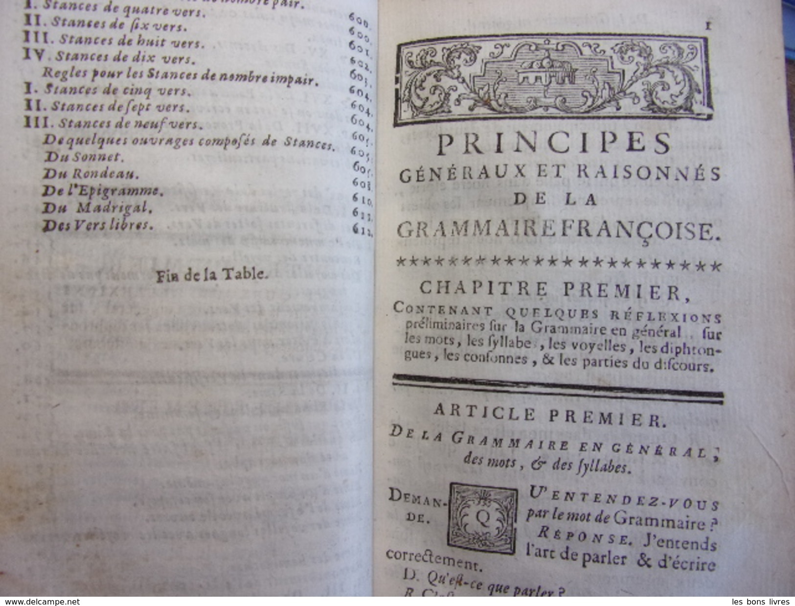 PRINCIPES GÉNÉRAUX ET RAISONNES DE LA GRAMMAIRE FRANCOISE ex-libris manuscrit