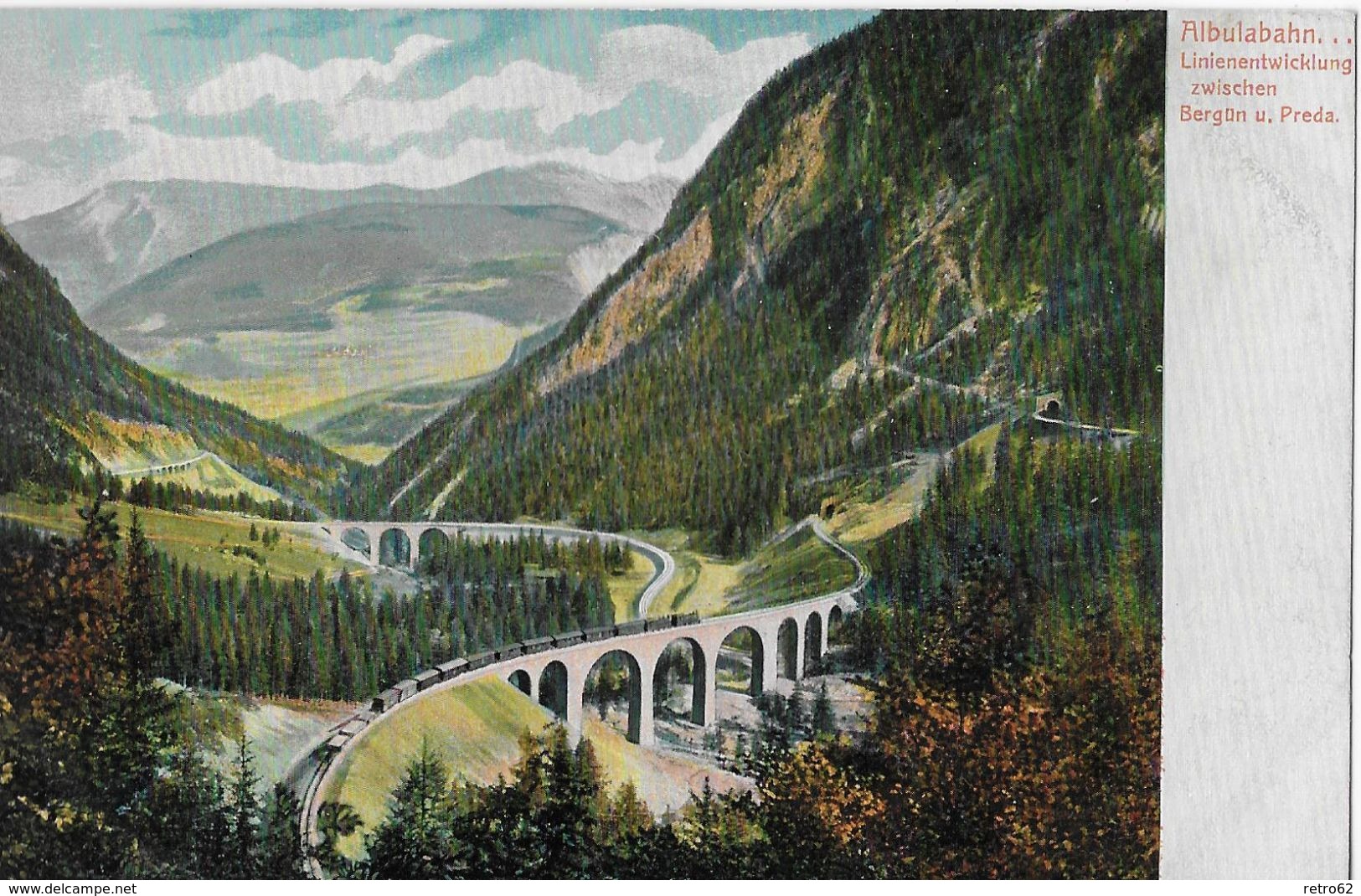 ALBULABAHN - Linienentwicklung Zwischen Bergün Und Preda Mit Dampfzug, Ca.1910 - Bergün/Bravuogn