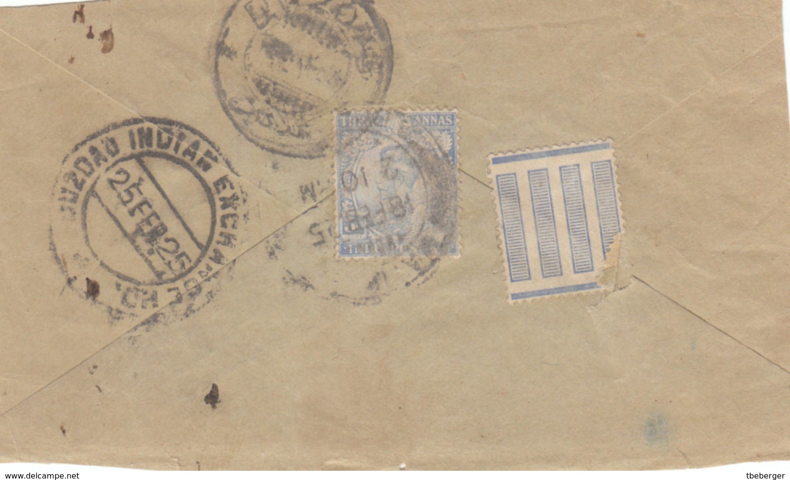 India 1925 BOMBAY Reverse Of Cover 3a INDIAN EXCHANGE (26) - 1911-35 Roi Georges V