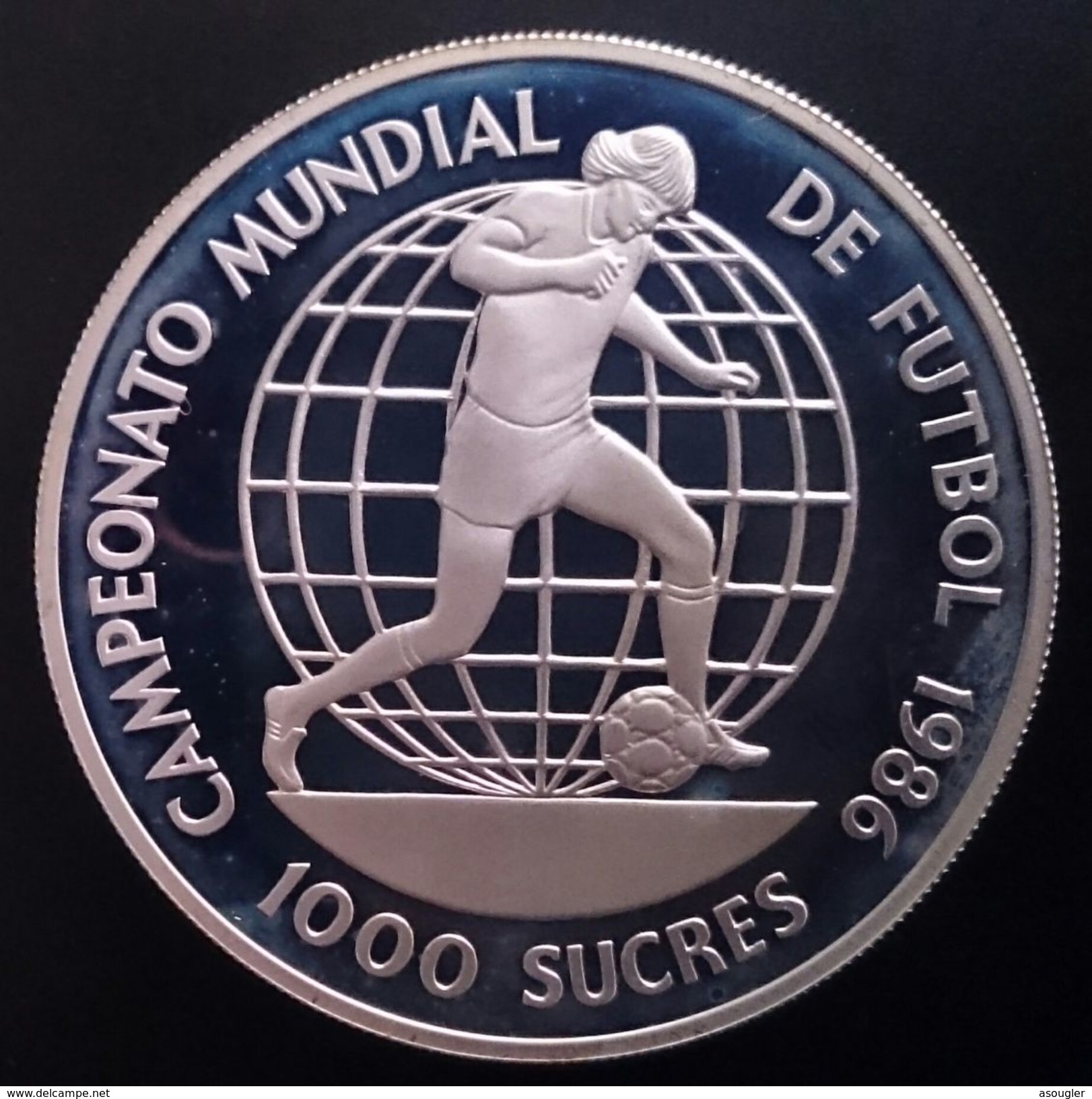 ECUADOR 1000 SUCRES 1986 SILVER PROOF "Championship Soccer" Free Shipping Via Registered Air Mail - Ecuador