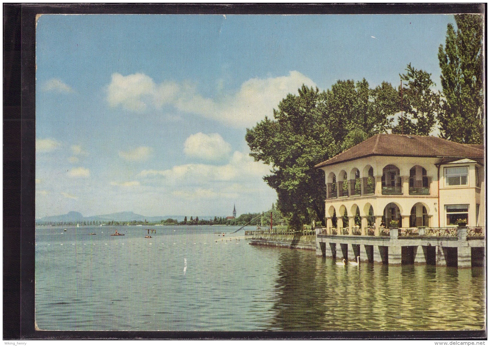 Radolfzell Am Bodensee -  Strandcafé Mettnau Mit Radolfzell Und Hegaubergen - Radolfzell