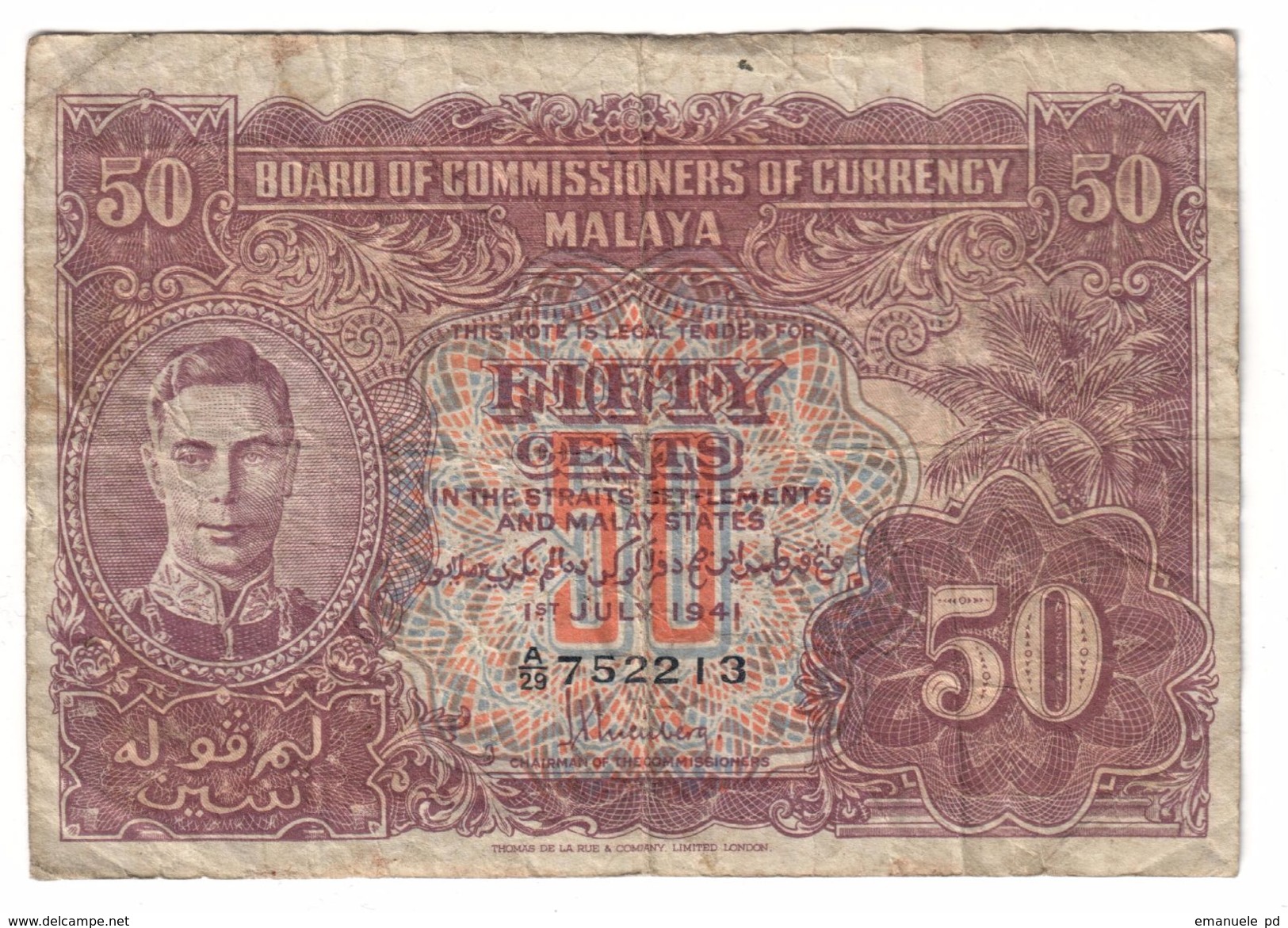 Malaya 50 Cents 1941  .J. - Malesia