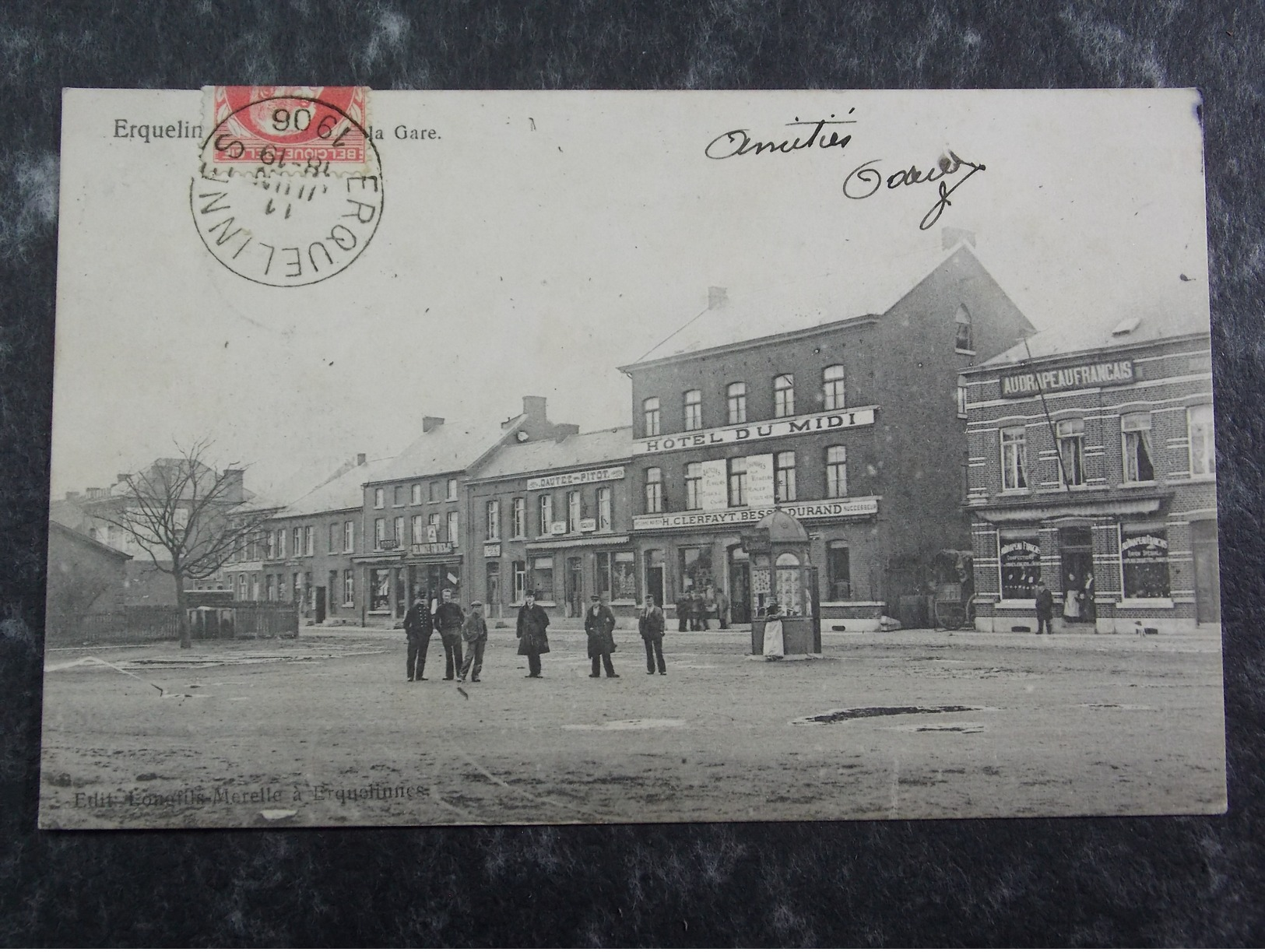 CPA Postcard - BELGIQUE - ERQUELINNES - Place De La Gare Hotel Du Midi - Erquelinnes