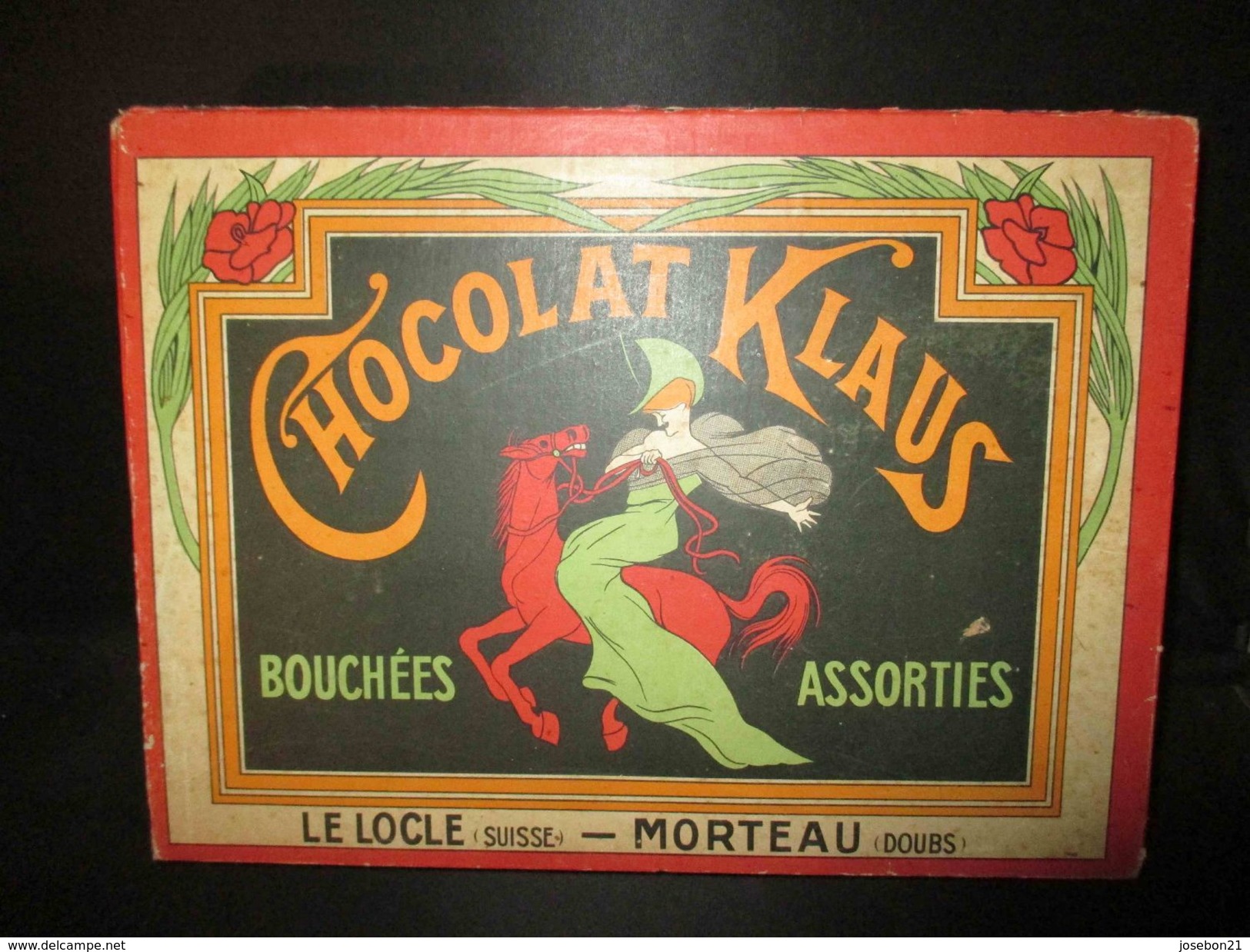 Ancienne Grande Boîte Chocolat Klaus Morteau Doubs Art Nouveau Fin XIX ème - Boîtes