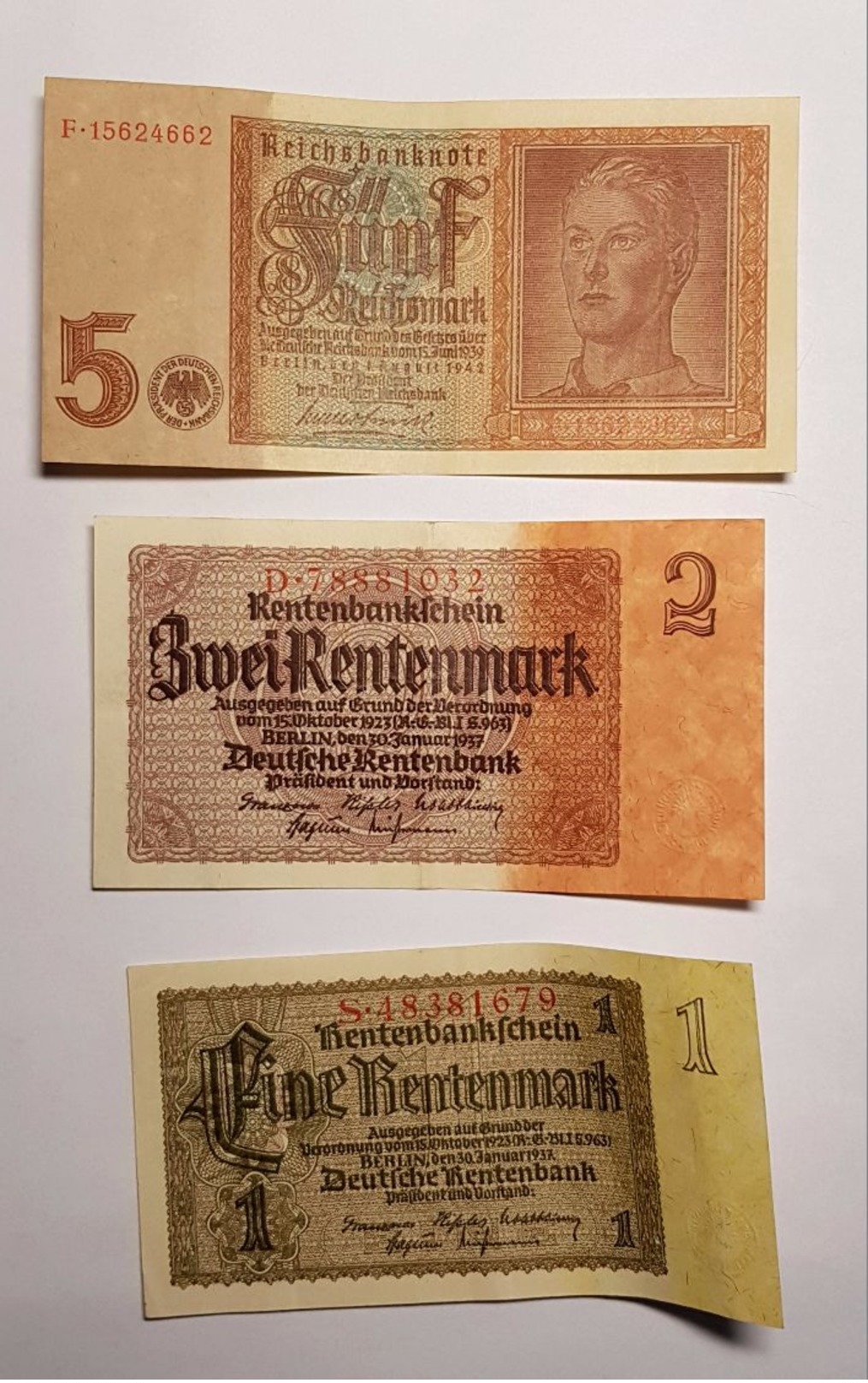 Bankntes,Banknote, Germany,1,2,5 Rentenmark,mark  1937-1939 Year,lot - Other & Unclassified