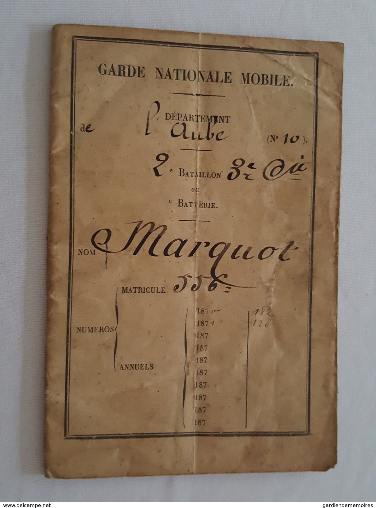 1870 Carnet De Garde Nationale Mobile 2è Bataillon 3è Compagnie- Troyes - Mr Marquot - Documents