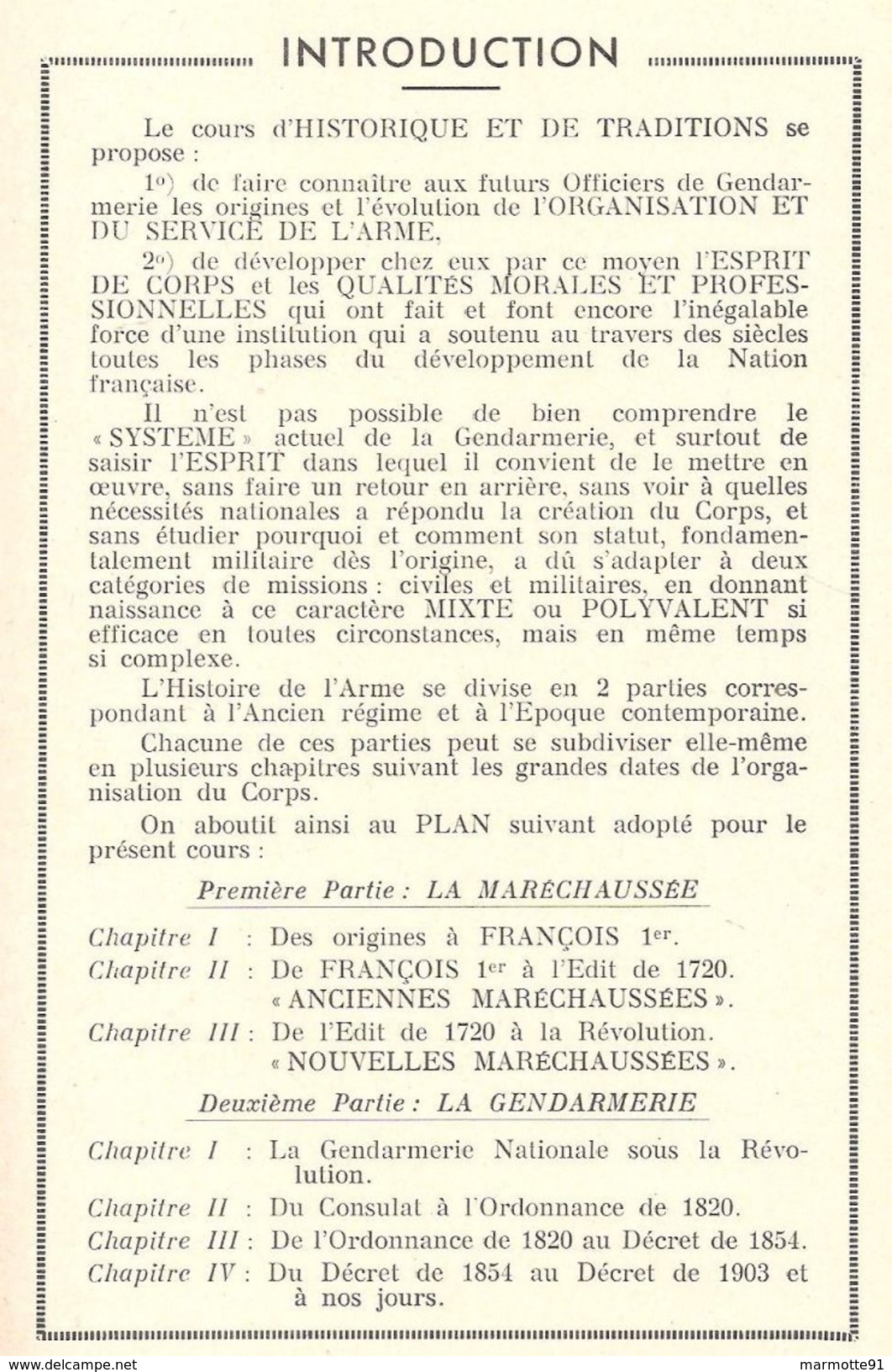 HISTORIQUE ET TRADITIONS DE LA GENDARMERIE NATIONALE ECOLE OFFICIER 1954 - Police