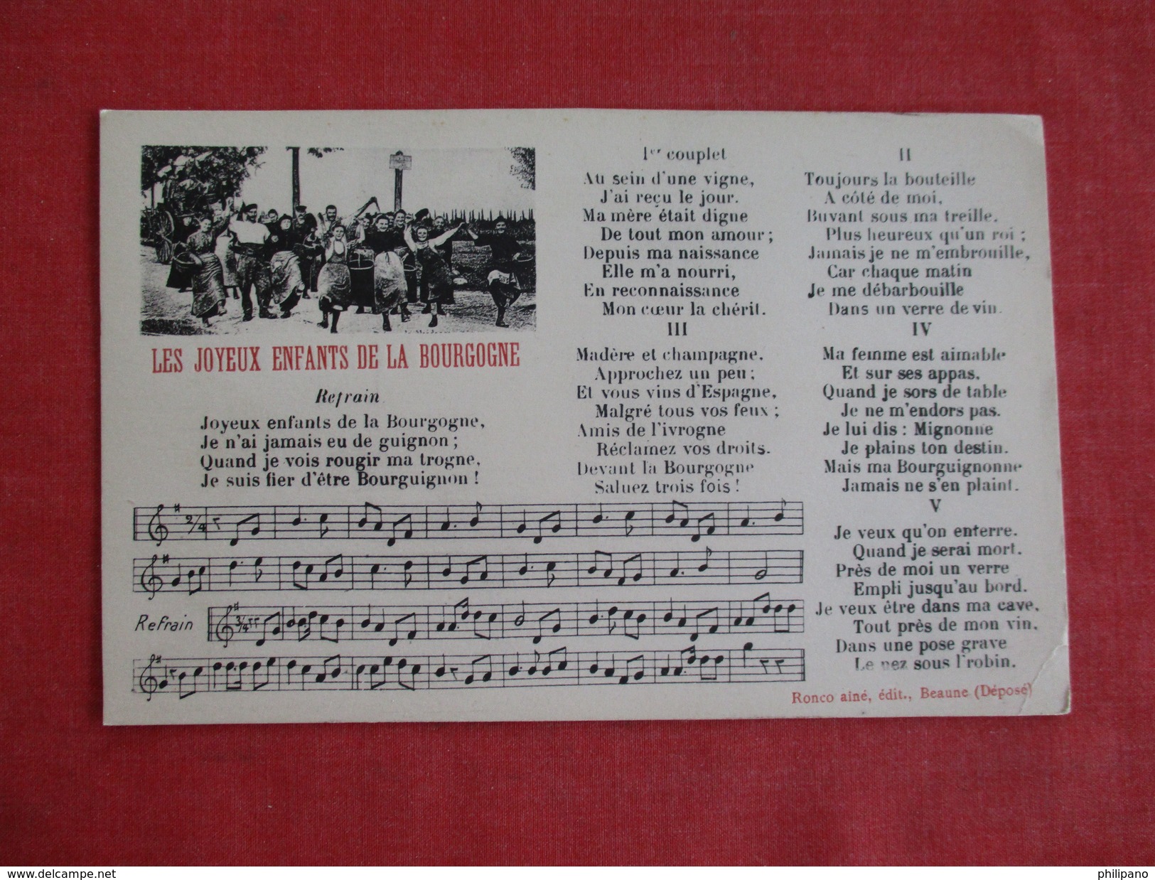 Enfants De La Bourgone Song Card  -ref 2751 - Europe