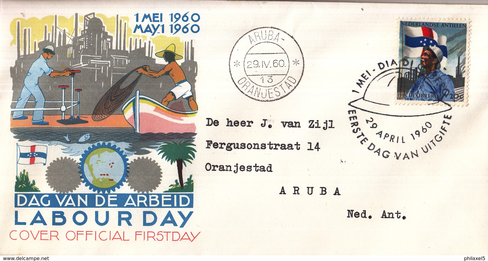 Nederlandse Antillen - FDC E15 - Dag Van De Arbeid - NVPH 314 - Curaçao, Nederlandse Antillen, Aruba