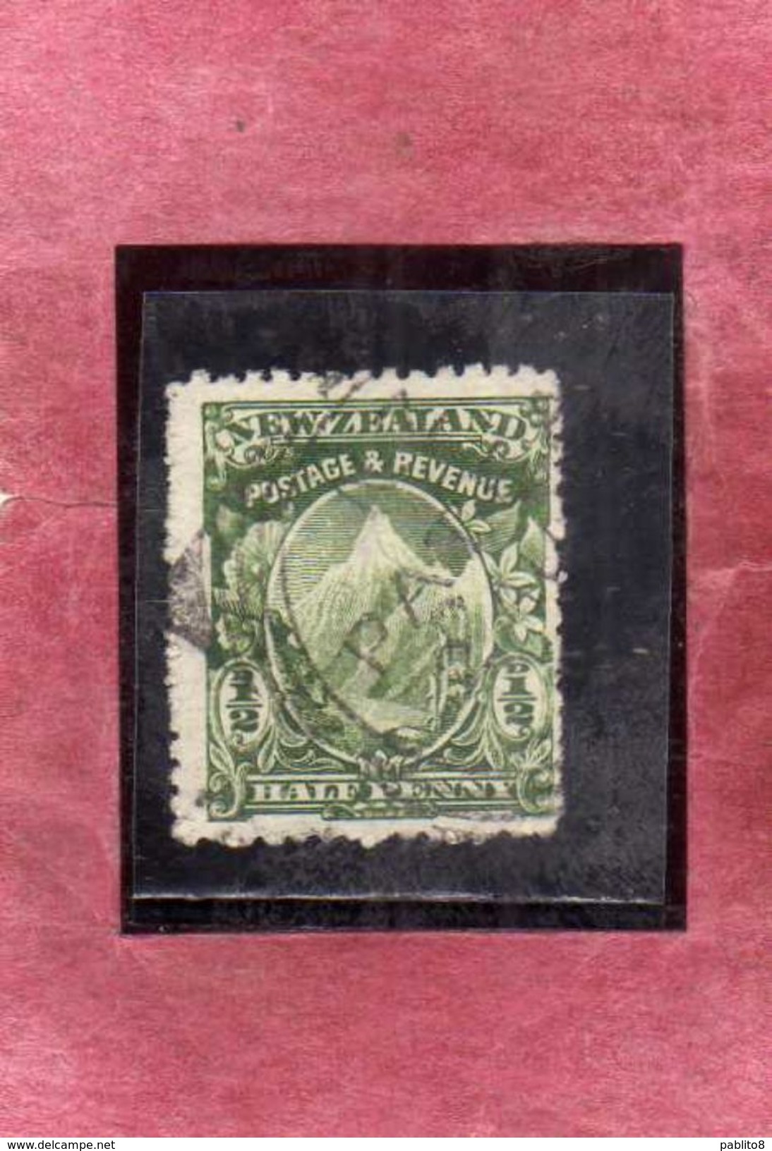 NEW ZEALAND NUOVA ZELANDA 1901 WHITE PAPER MT. COOK HALF PENNY 1/2p GREEN USATO USED OBLITERE' - Usati