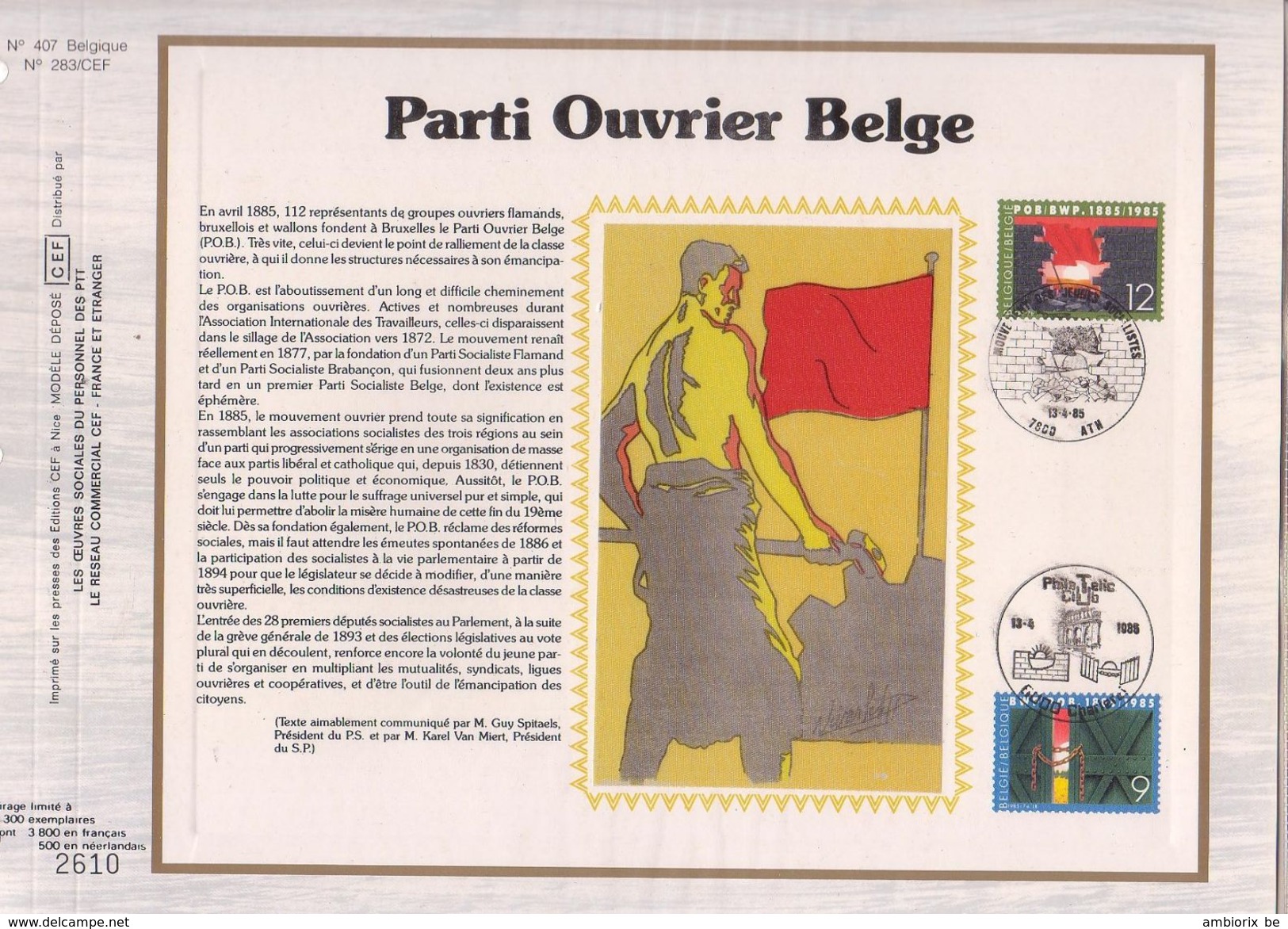 Carte Max CEF Soie 2167-68 Parti Ouvrier Belge - 1981-1990