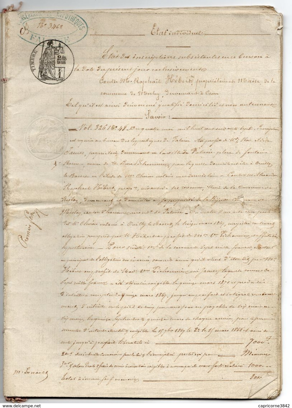 1874-Etat De Propriétés De Biens Fonciers-Tp "quittance Recus Et Décharges De Oudinet+Tp Fiscal 1f+2/10 En Sus+Tp à Sec - Altri & Non Classificati