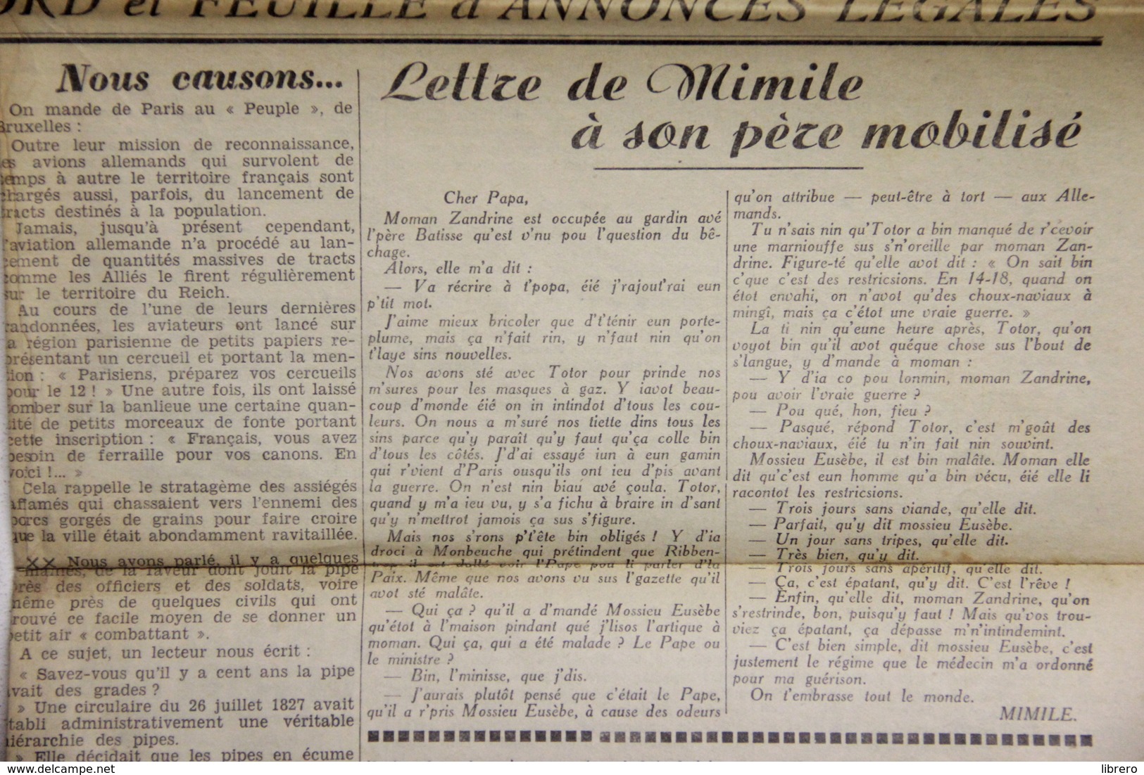 Maubeuge / Avesnes / Le Courrier / 14 numéros / 1940.