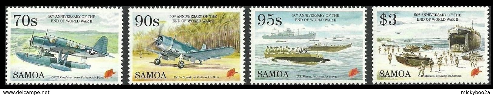 SAMOA 1995 50TH ANNIVERSARY END OF WORLD WAR II MILITARY AIRCRAFT SHIPS SET MNH - Samoa (Staat)