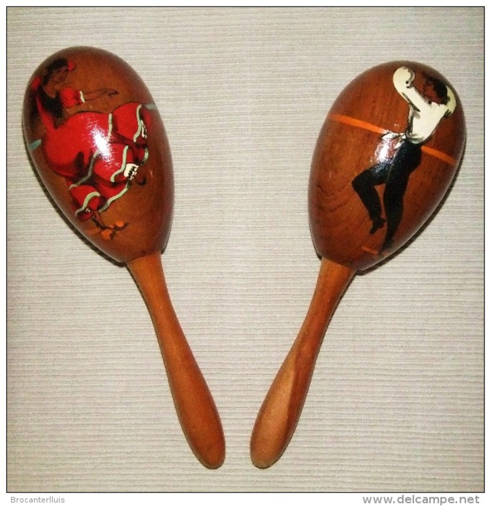 JUEGO DE MARACAS DE MADERA CON FIGURAS DE BAILAOR Y SEVILLANA PINTADOS - Musical Instruments