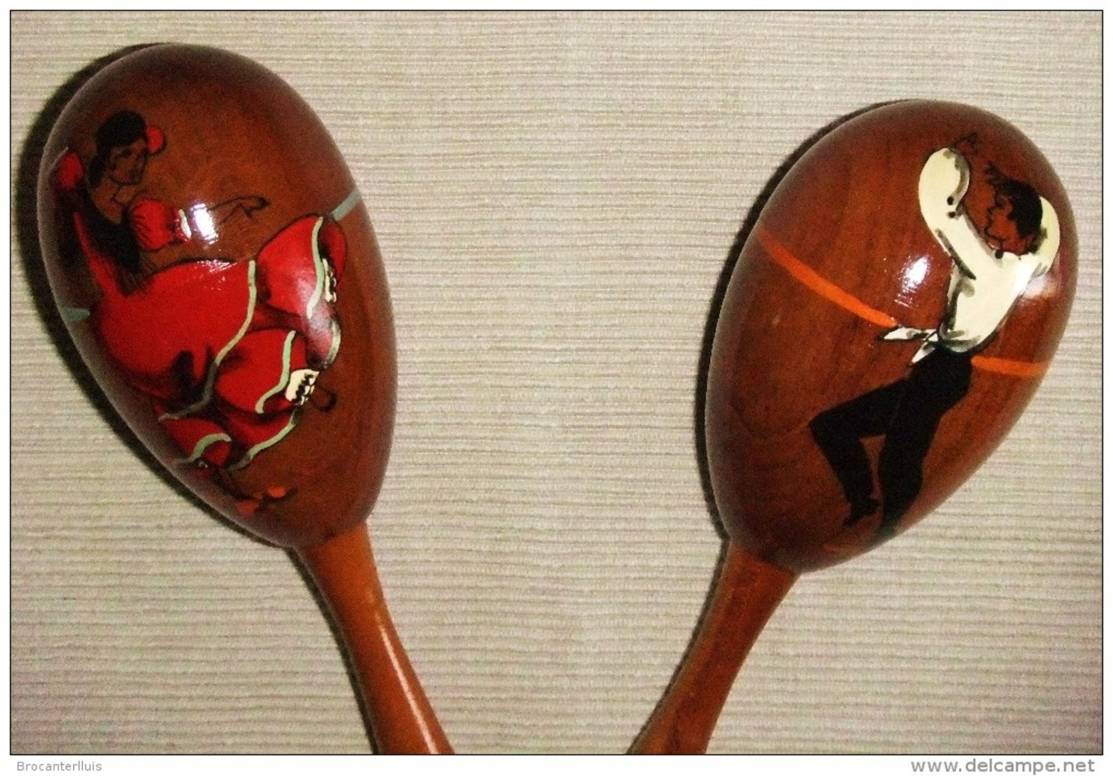 JUEGO DE MARACAS DE MADERA CON FIGURAS DE BAILAOR Y SEVILLANA PINTADOS - Muziekinstrumenten