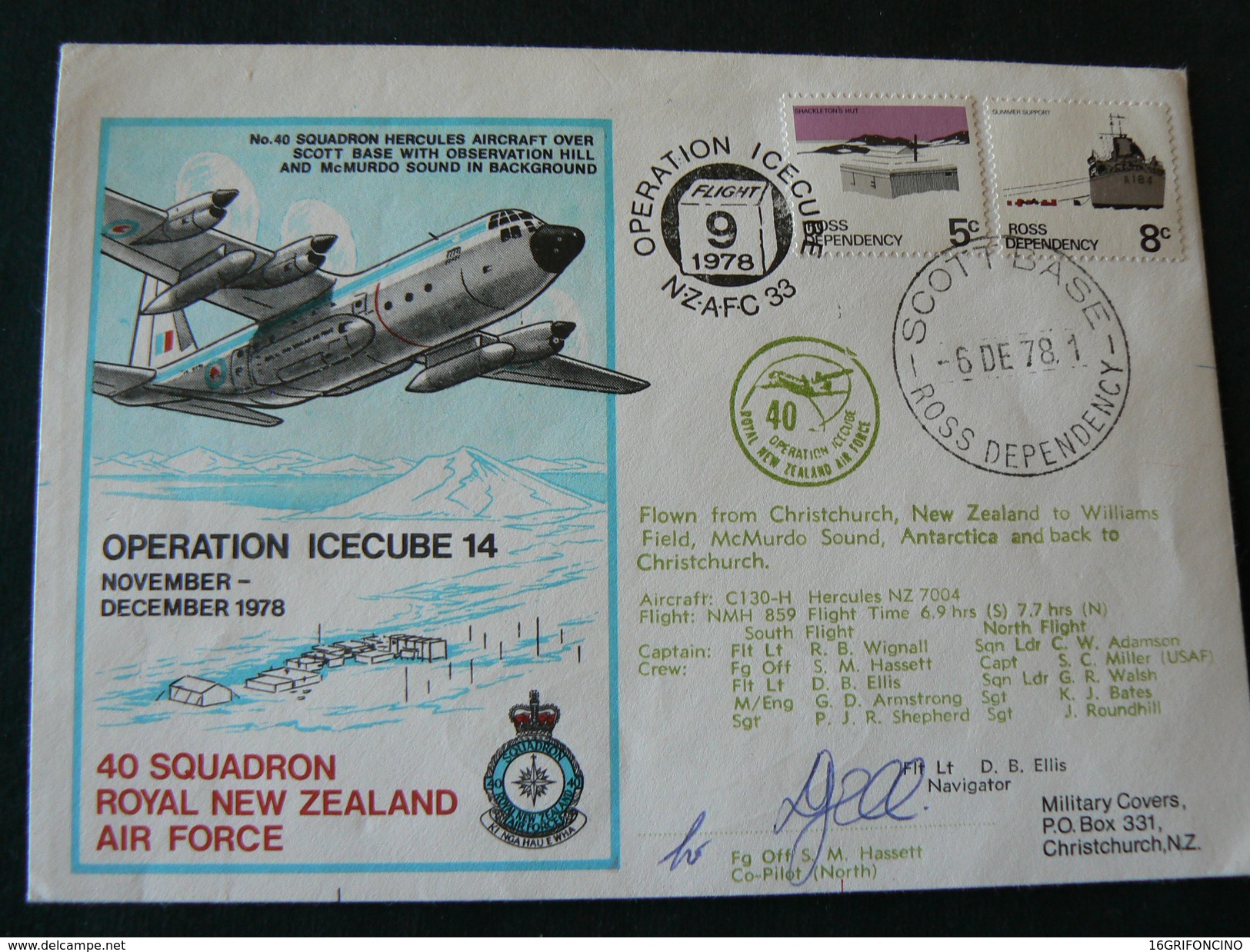 1978 ....OPERATION  ICECUBE  14.............40mo...SQUADRON  ROYAL NEW  ZEALAND  AIR  FORCE - Corréo Aéreo