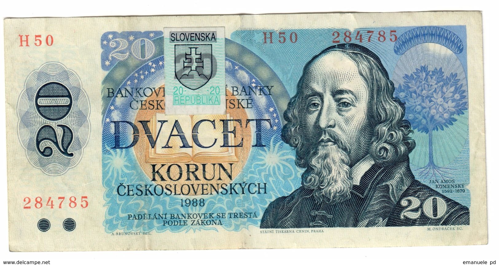 Slovakia 1993 Provisional Issue 20 Korun  .J. - Slowakije