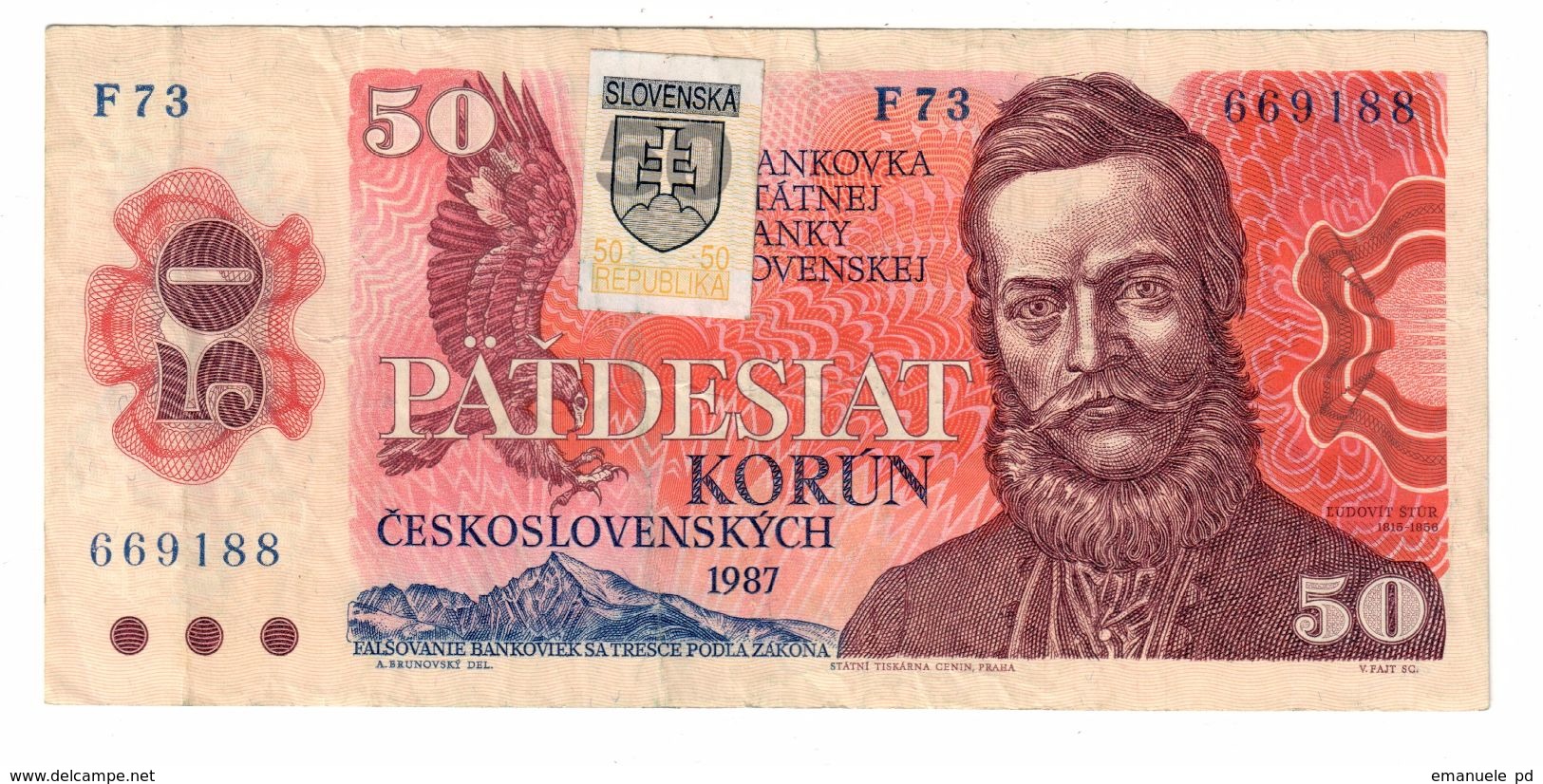 Slovakia 1993 Provisional Issue 50 Korun  .J. - Slovacchia