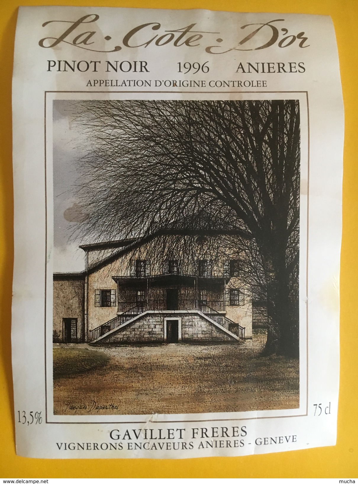 6011  - La Côte D'Or  Pinot Noir 1996  Gavillet Anières Suisse 2 étiquettes - Autres & Non Classés