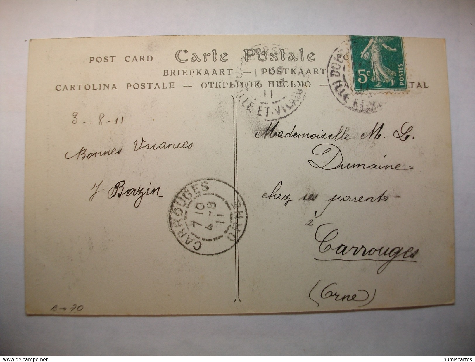 Carte Postale Plomodiern (29) Vieillard En Costume ( CPA Oblitérée 1911 Timbre 5 Centimes ) - Plomodiern