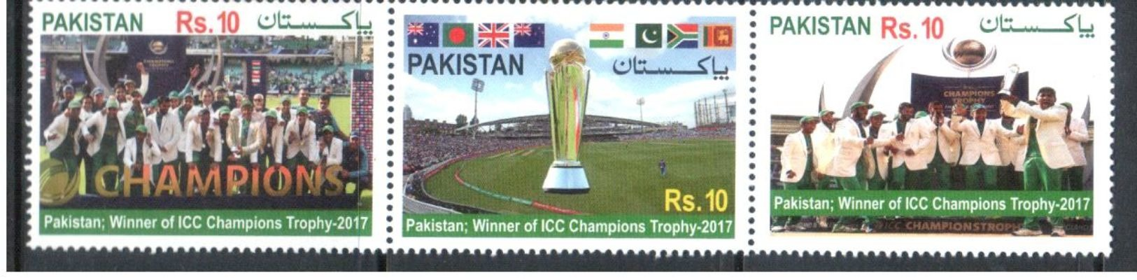 Flags Of 8 Different Countries Pakistan ICC Champions  Strip Of 3 MNH 2017 - Stamps