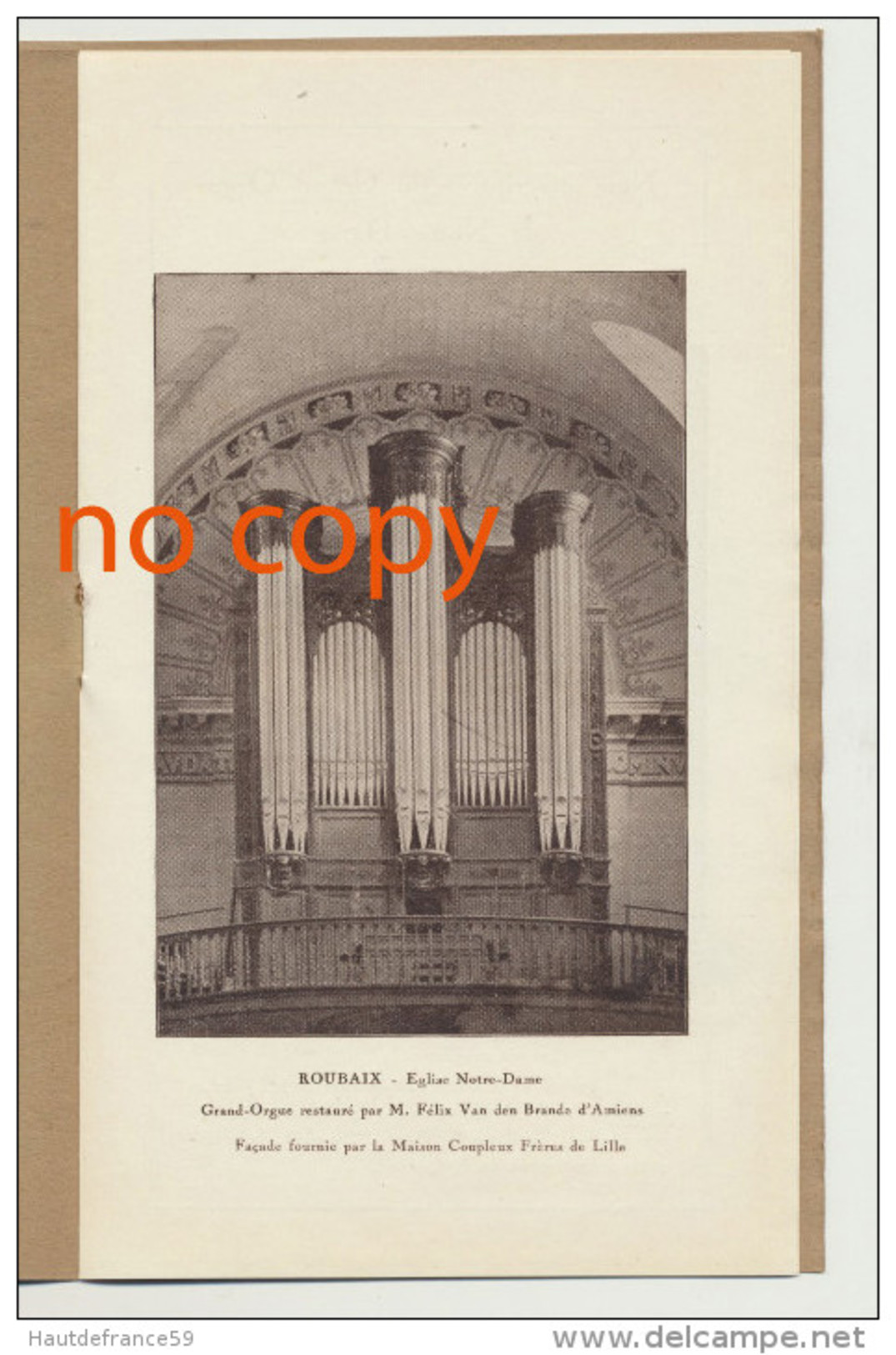 Programme Avril 1927 Bénédiction Inauguration Du GRAND ORGUE église Notre Dame ROUBAIX Organiste Pierre & Edouard PEERS - Programmes