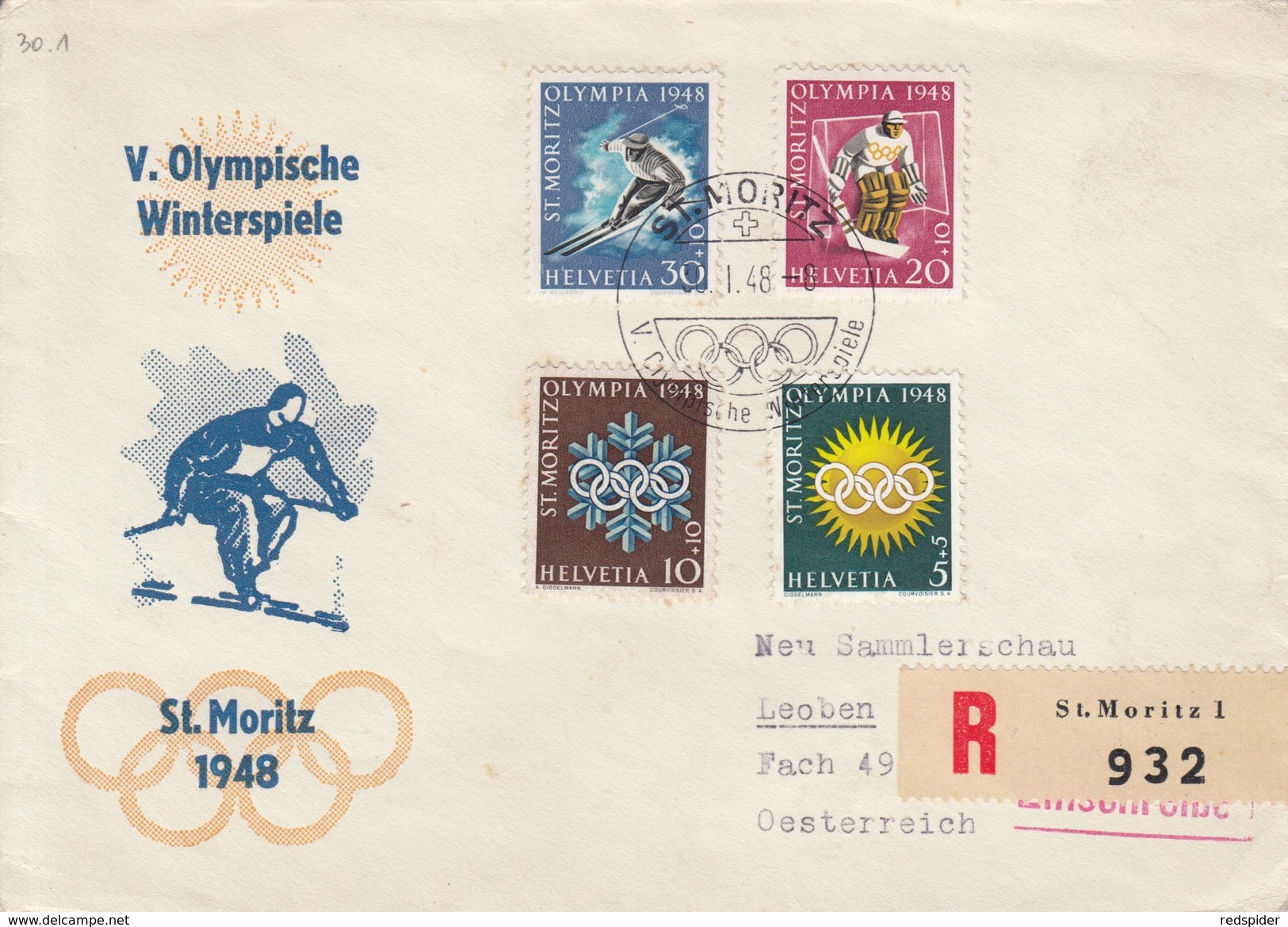 OLYMPISCHE SPIELE-OLYMPIC GAMES-OLYMPICS, Switzerland, 1948, FDC / Special Postmark !! - Winter 1948: St. Moritz