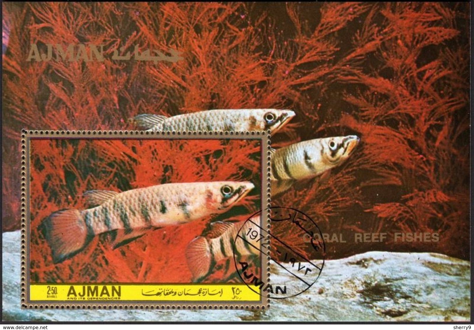 AJMAN 1972 Mi. Block 396 A (II) Fische Tropischer Gewässer CORAL REEF FISHES Nice Sheet XF/S Gest./used - Fishes