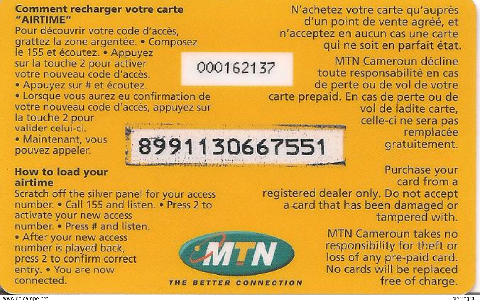 CARTE- PREPAYEE GSM-MTN-AIRTIME 10000FCFA-CONNECTAPLAN -TBE-RARE - Cameroun