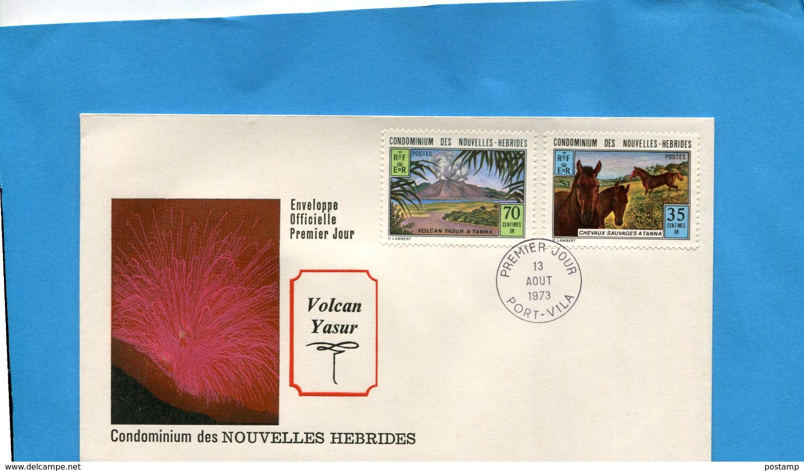 Nouvelles Hébrides-enveloppes Illustrées FDC-FR&GB-N°-volcan Et Chevaux Sauvages370-3- - FDC