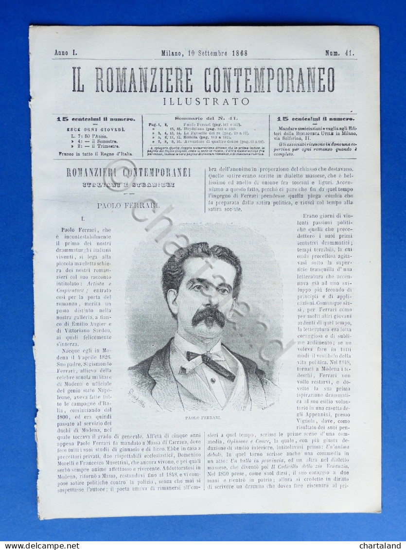 Letteratura Il Romanziere Contemporaneo Illustrato Anno I N° 41  1868 P. Ferrari - Sin Clasificación