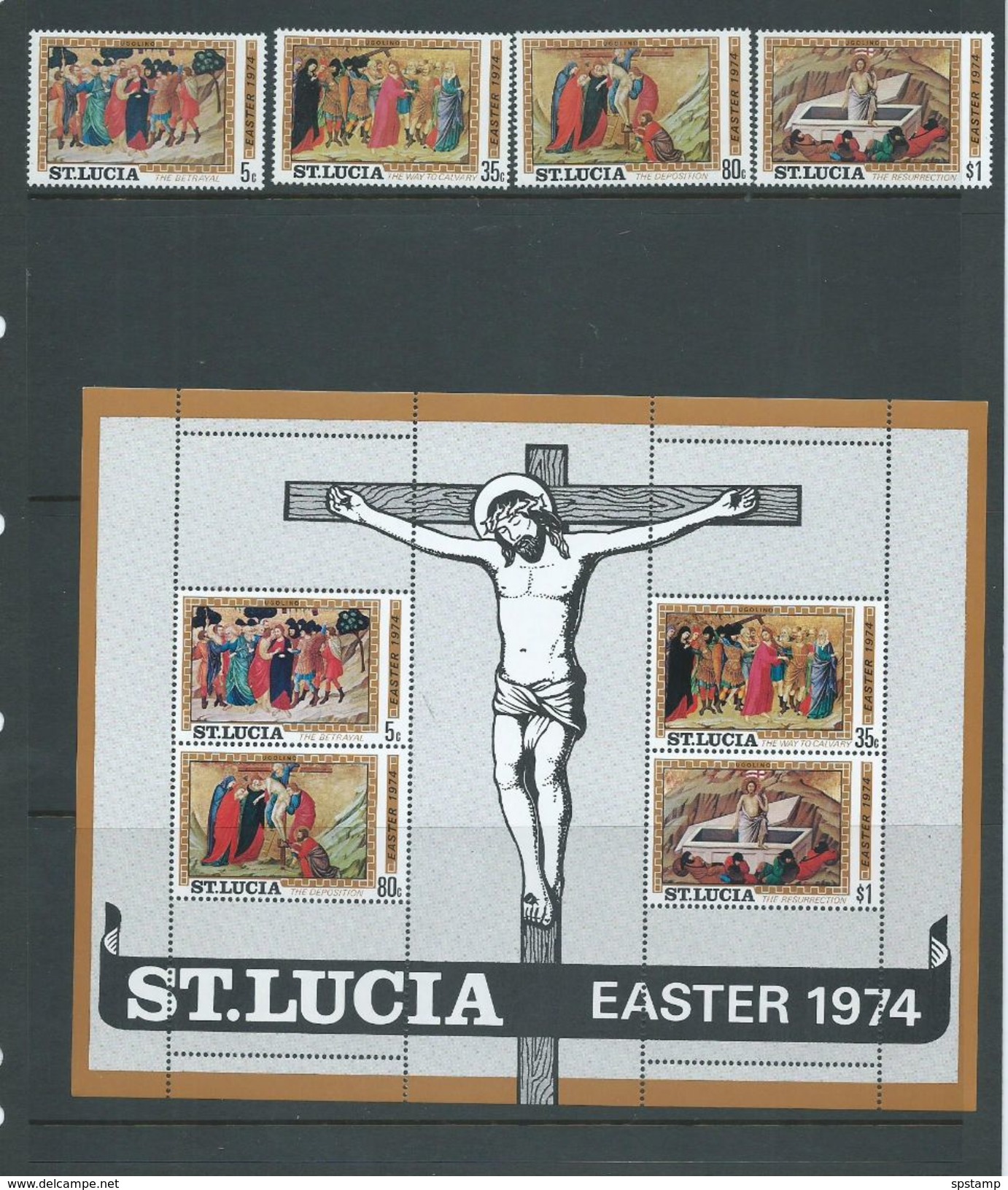 St Lucia 1974 Easter Paintings Set 4 & Miniature Sheet MNH - St.Lucia (...-1978)