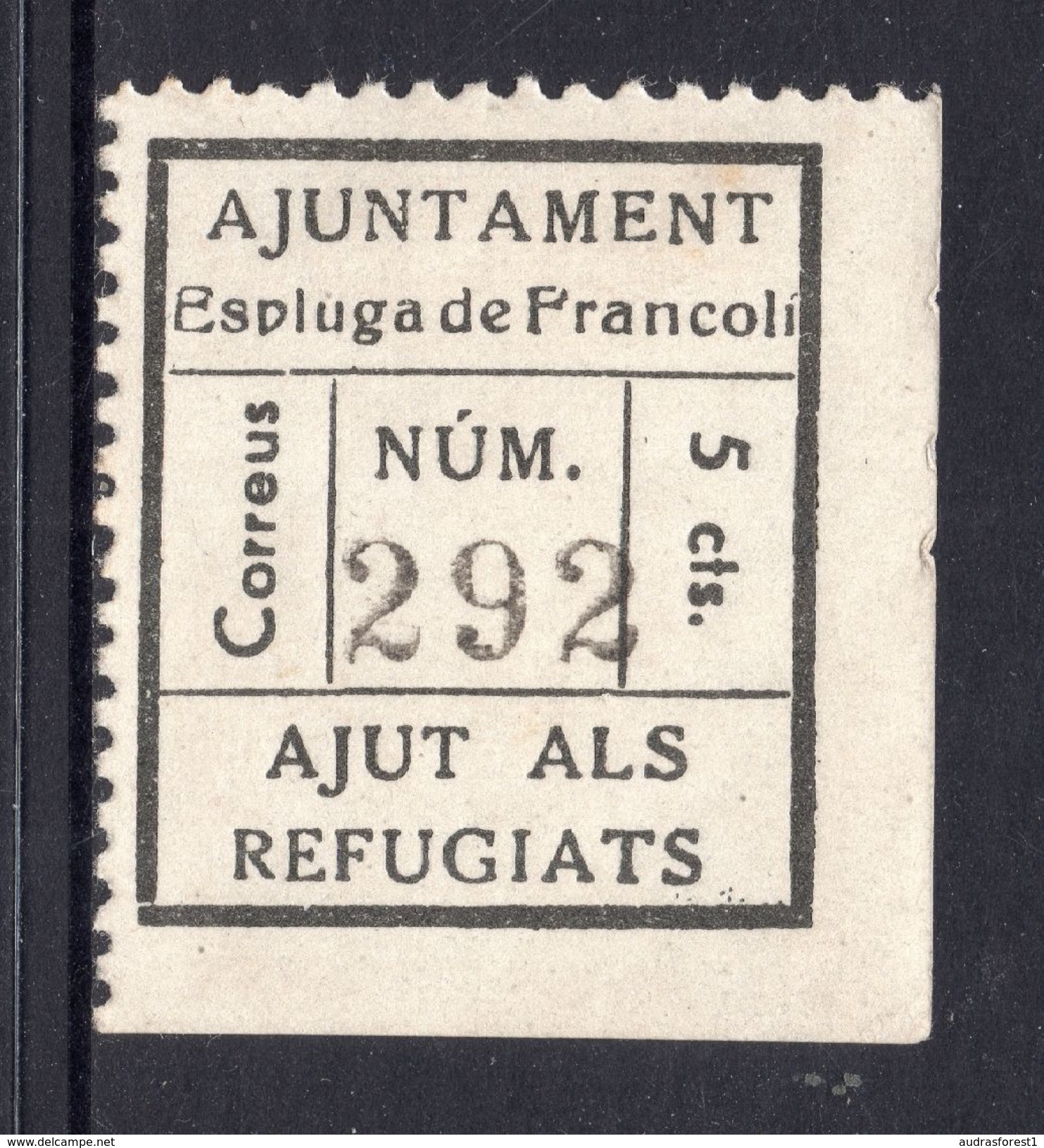 AJUNTAMENT Esluga De Francoli  Correus Num. 292  5 Cts. AJUT ALS REFUGIATS - ESPANA - Other & Unclassified