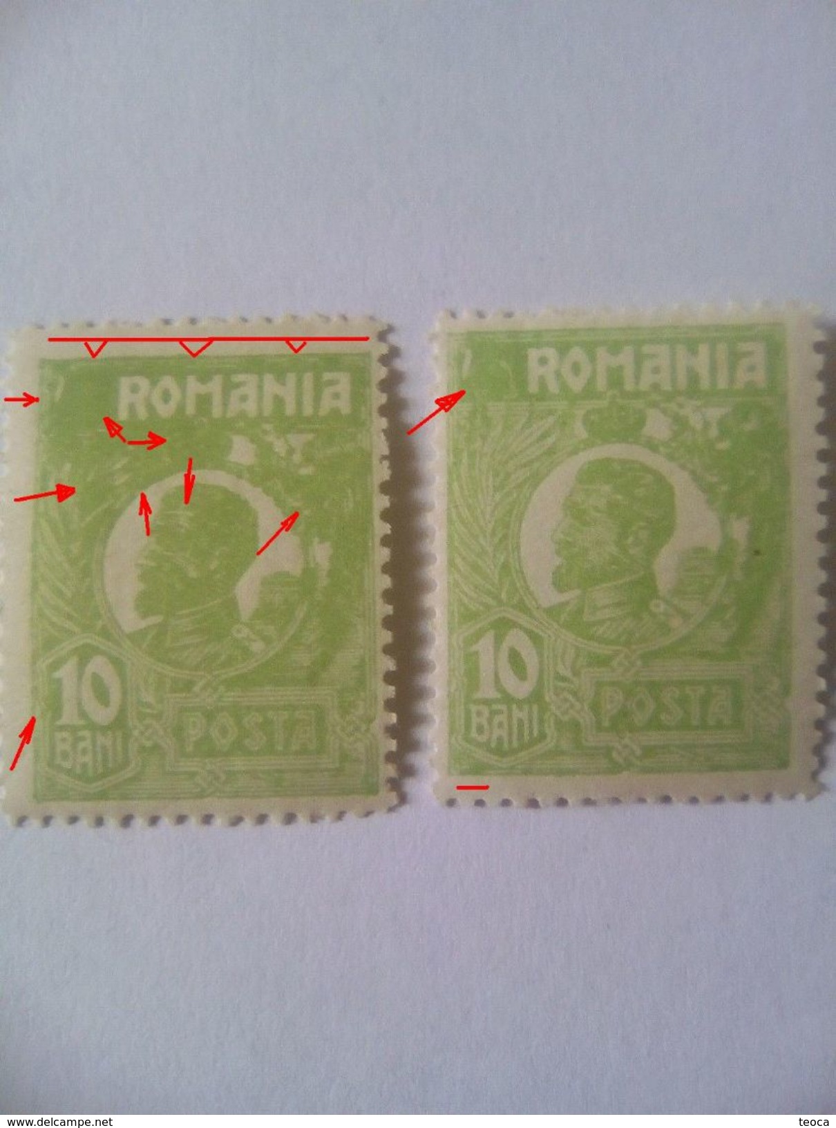 Errors Romania 1922 Ferdinand Printed With Multiple Errors SPOT COLOUR ON STAMPS - Plaatfouten En Curiosa