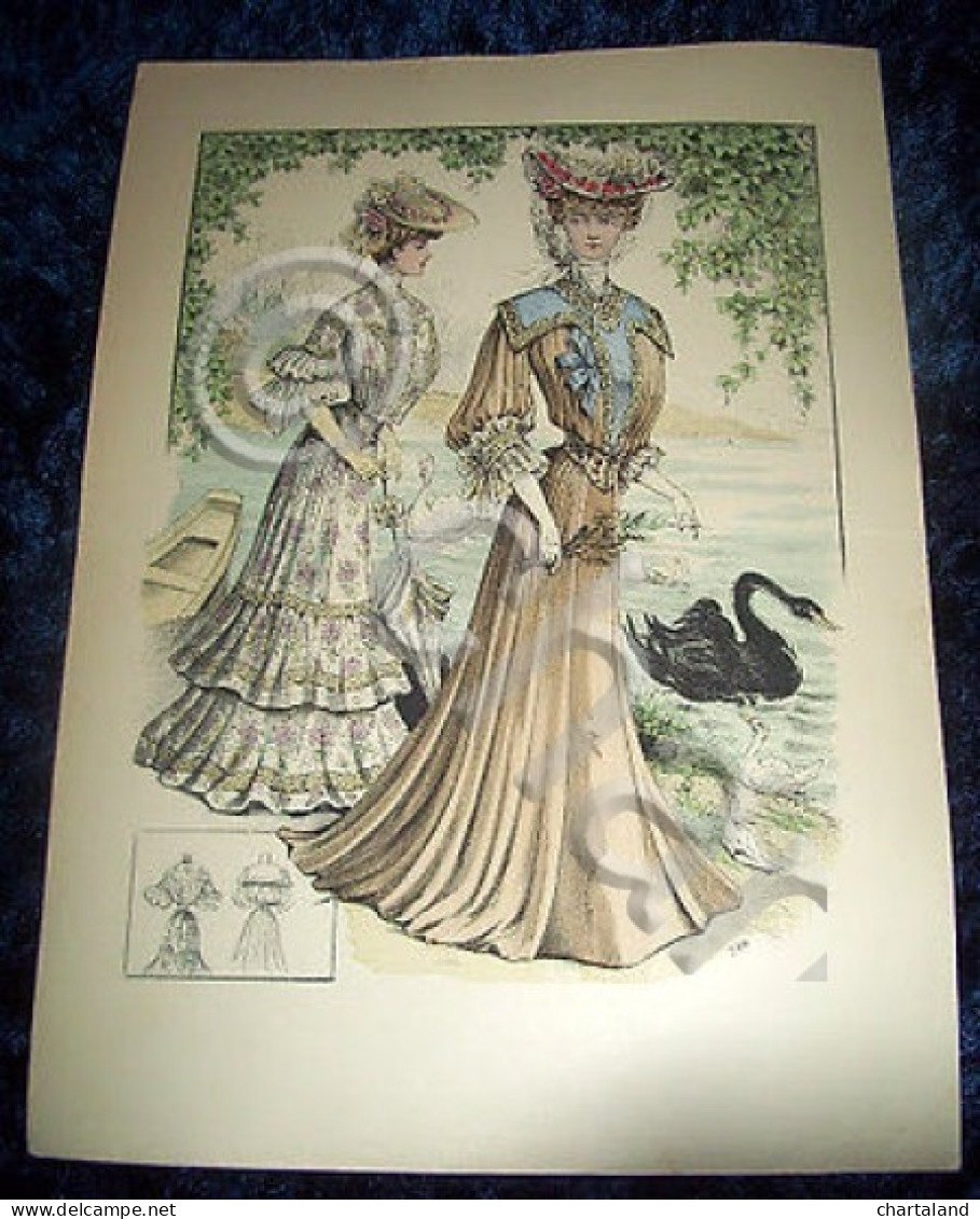 Stampa Litografia D' Epoca Originale - Moda Abiti Donna B44 - 1900 Ca - Stampe & Incisioni