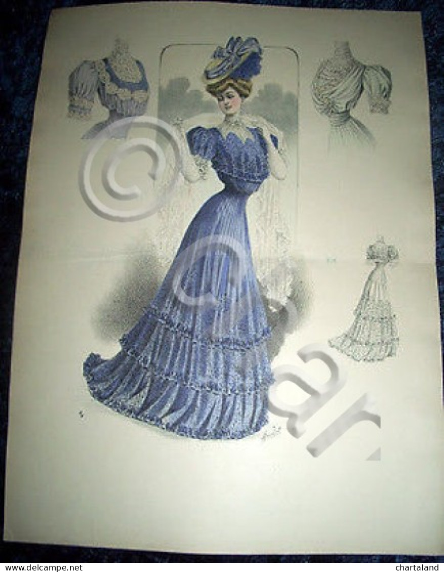 Stampa Litografia D' Epoca Originale - Moda Abiti Donna C19 - 1900 Ca - Stampe & Incisioni