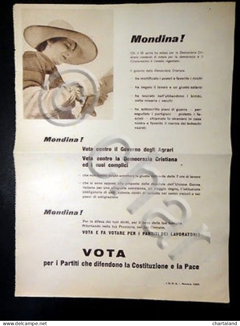 Volantino Agraria - Mondina ! - Propaganda Elettorale P.C.I. - 1953 - Non Classificati