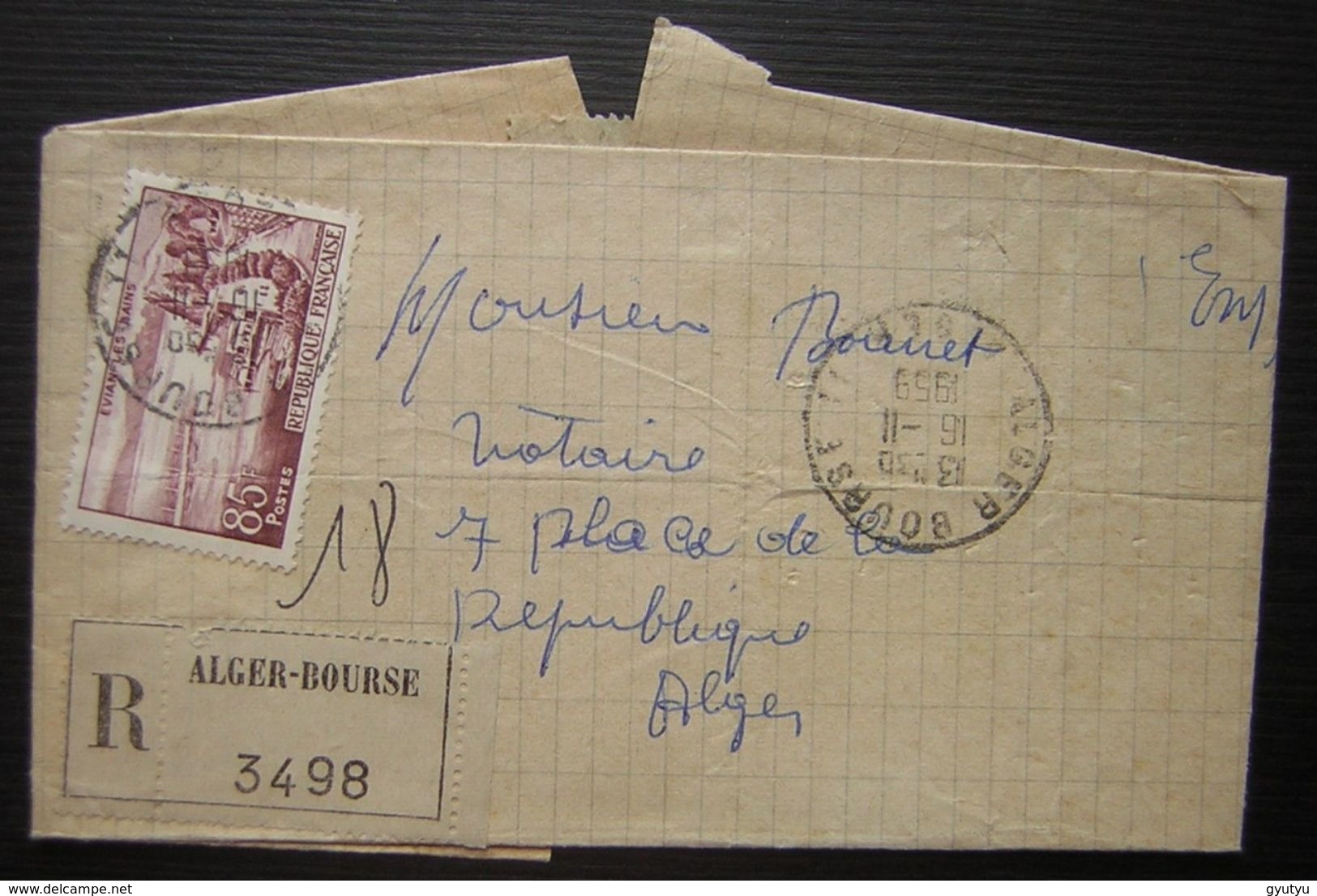 Alger Bourse 1959 (Algérie), Lettre Recommandée N° 3498 - Storia Postale