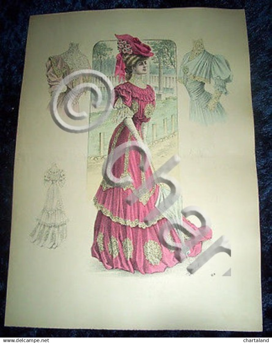 Stampa Litografia D' Epoca Originale - Moda Abiti Donna C72 - 1900 Ca - Stampe & Incisioni