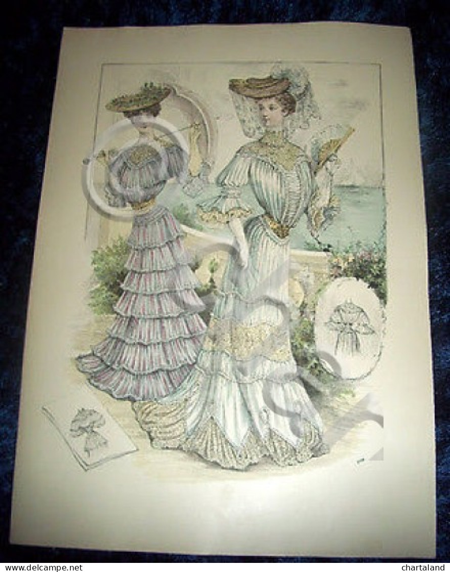 Stampa Litografia D' Epoca Originale - Moda Abiti Donna  B61 - 1900 Ca - Stampe & Incisioni