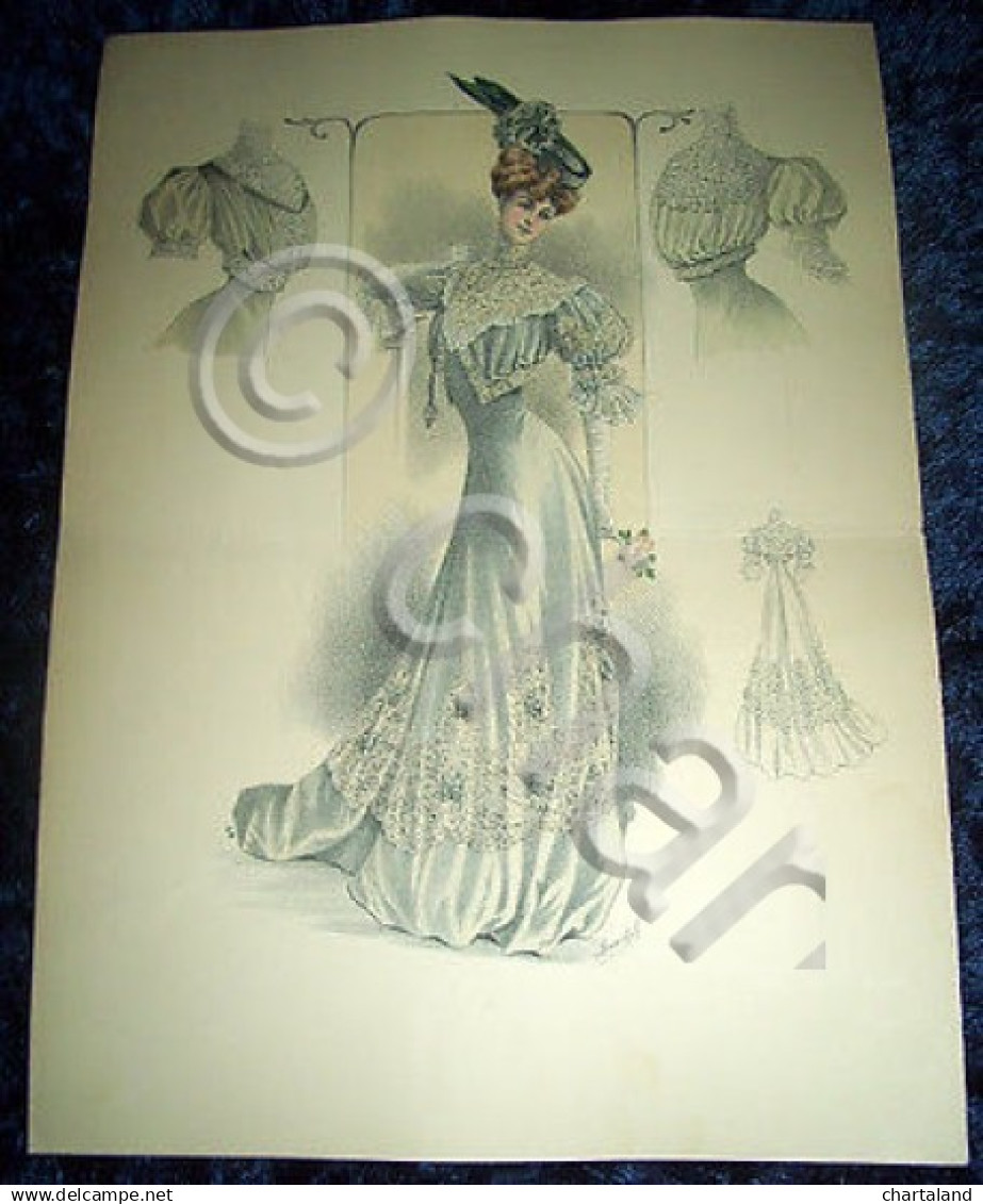 Stampa Litografia D' Epoca Originale - Moda Abiti Donna C60 - 1900 Ca - Stampe & Incisioni