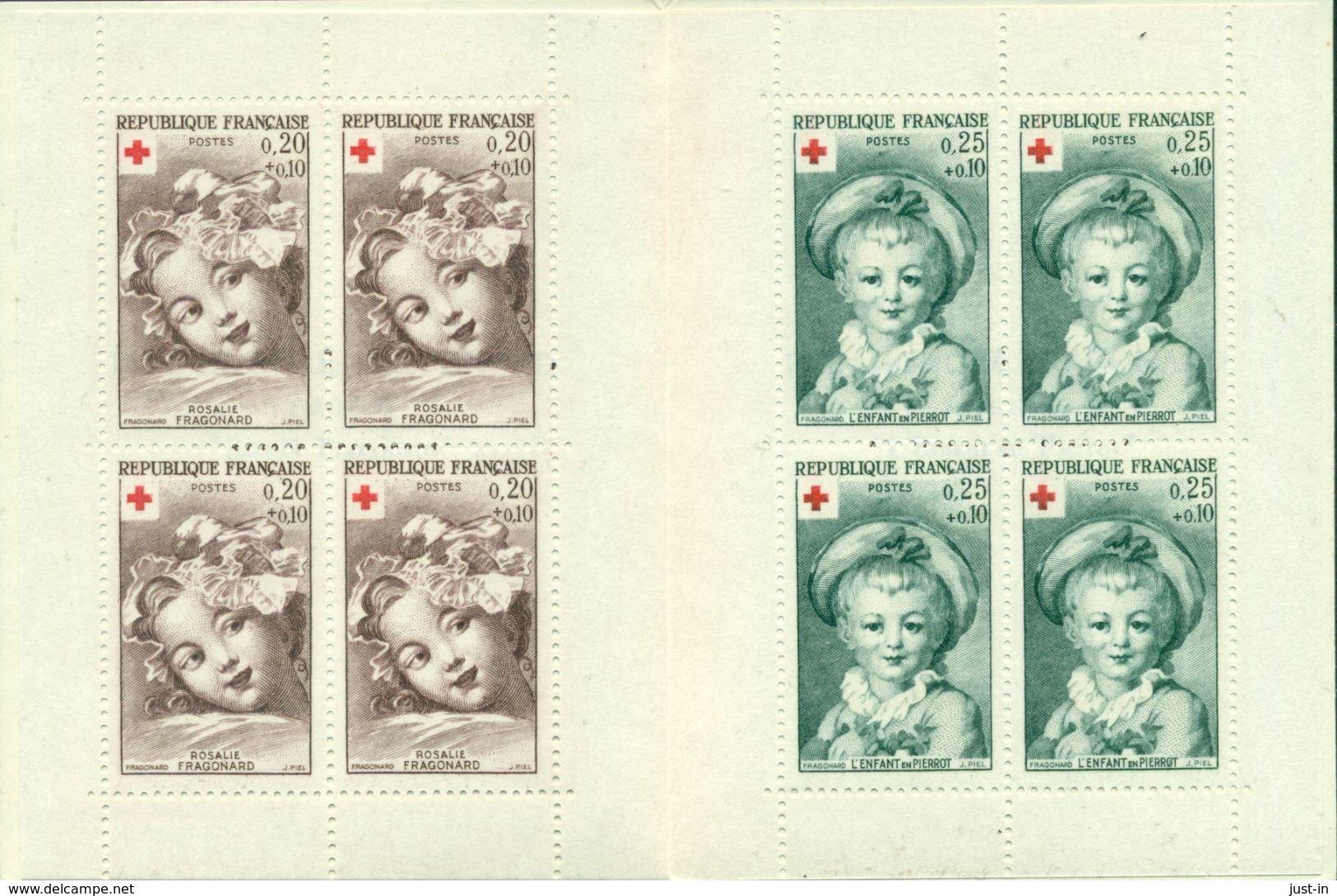 FRANCE CARNET + ROUGE 1962 Nxx  ENFANTS  FRAGONARD TB.cote : 47 € - Croce Rossa