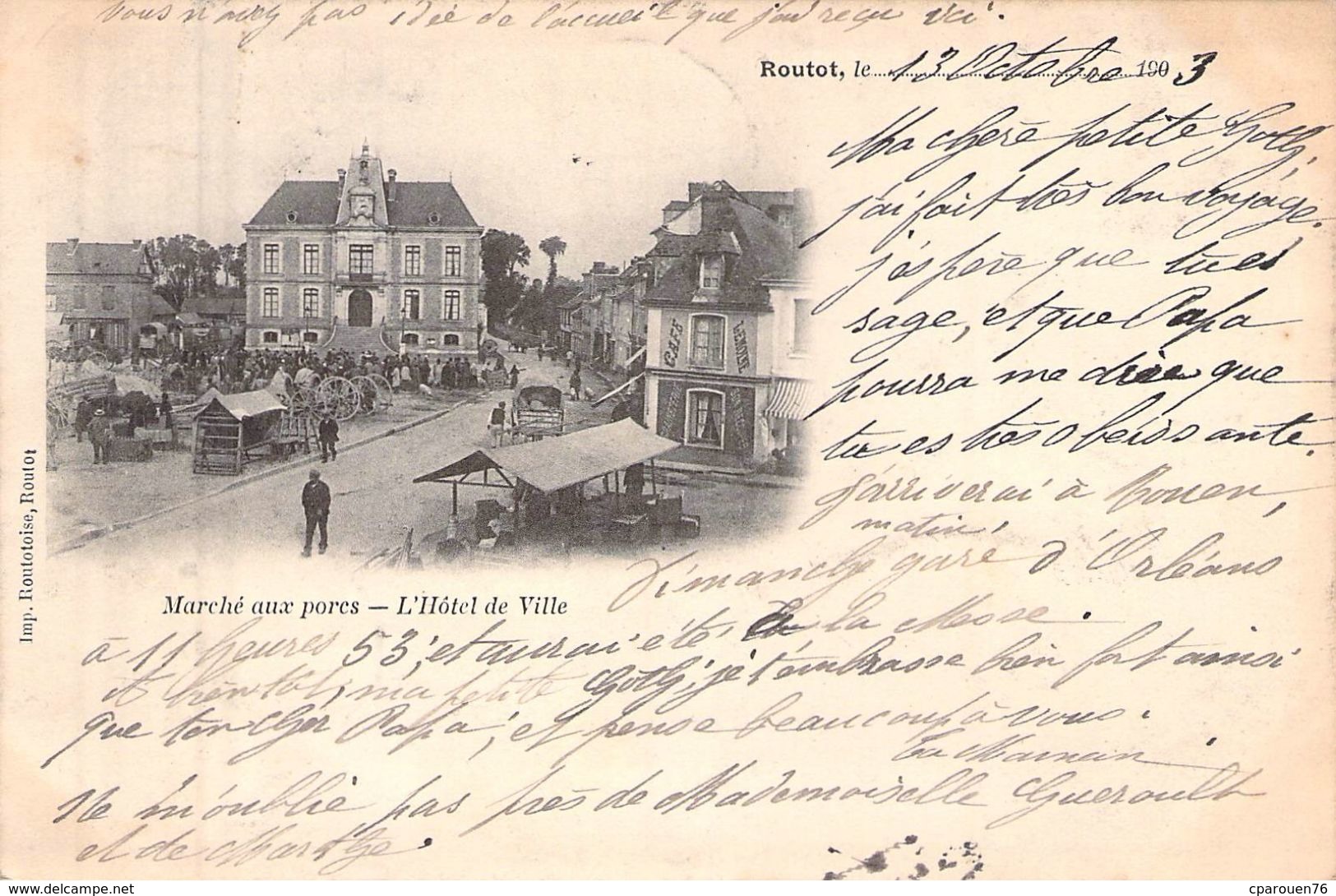 C P A 27 Eure Routot Le Marché Aux Porcs 1903 L'hôtel De Ville Carte Animée - Routot