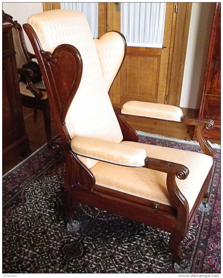 Rare Fauteuil Formant Chaise-longue Louis-Philippe En Acajou Impeccable Restauré - Other & Unclassified